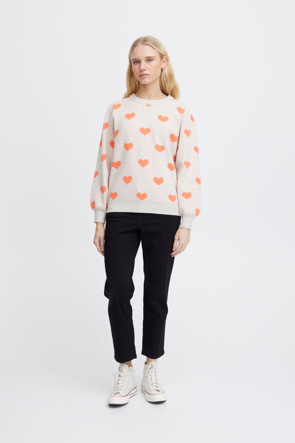 Brielle Heart Sweatshirt in Oatmeal/Hot Coral