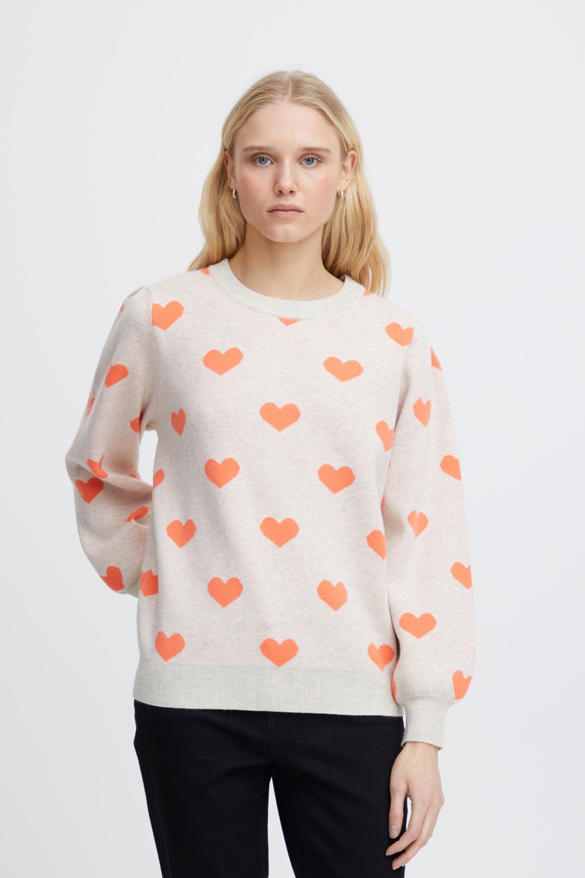Brielle Heart Sweatshirt in Oatmeal/Hot Coral