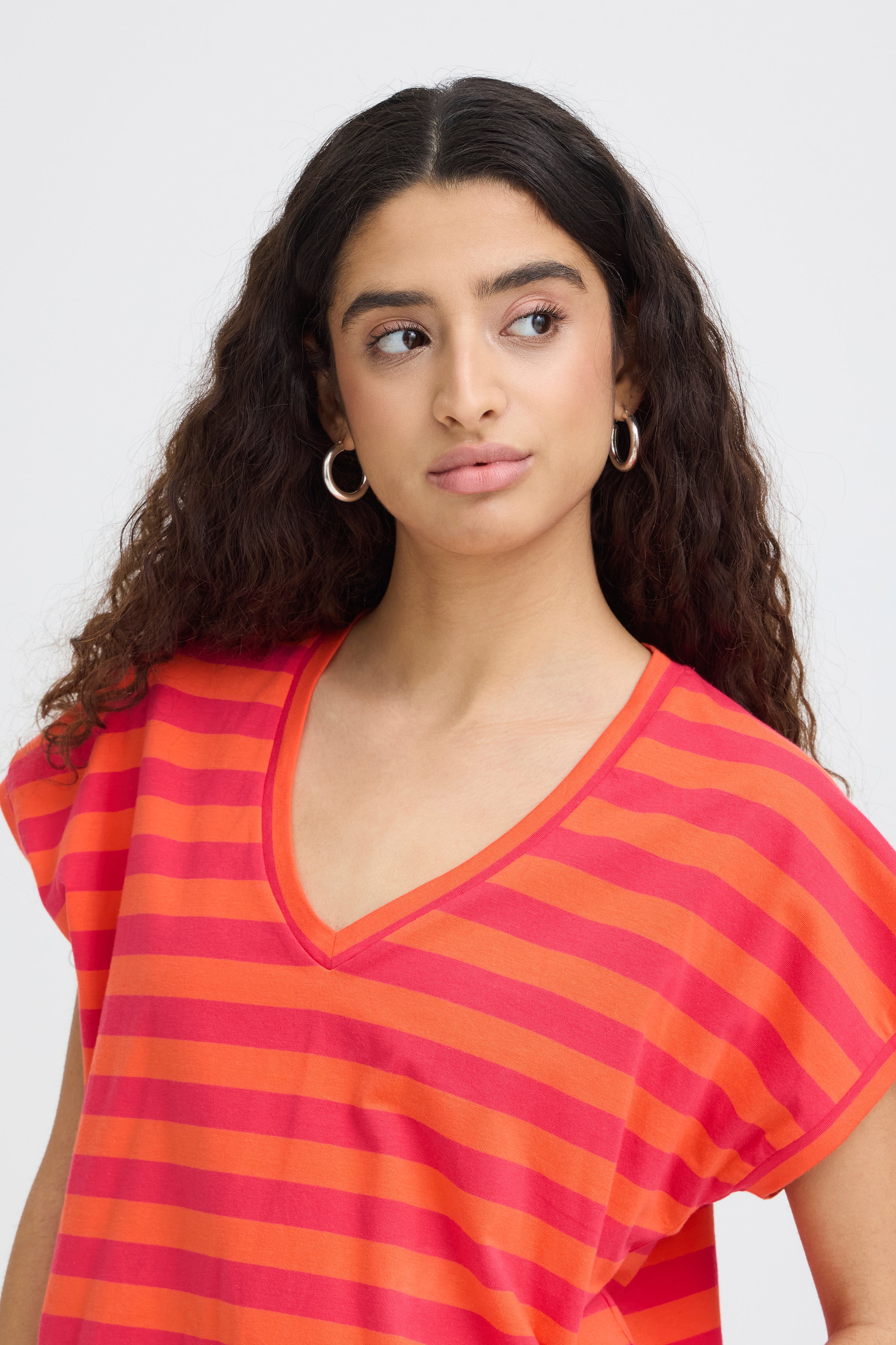 Juniper Short Sleeve Top in Mandarin Red/Azalea Stripe