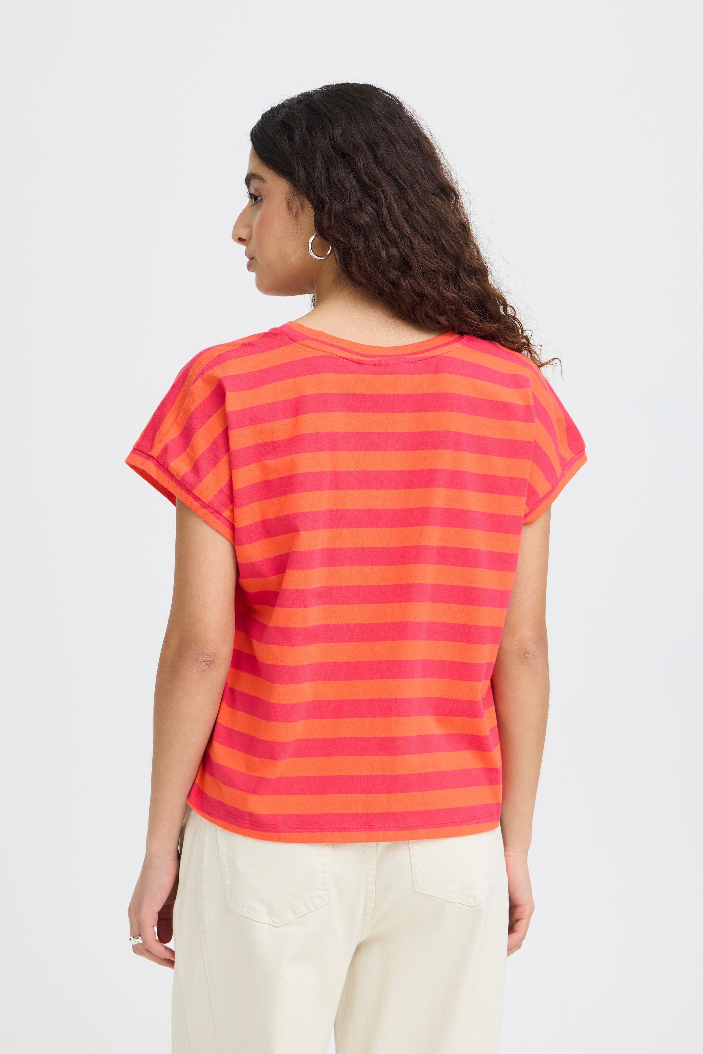 Juniper Short Sleeve Top in Mandarin Red/Azalea Stripe