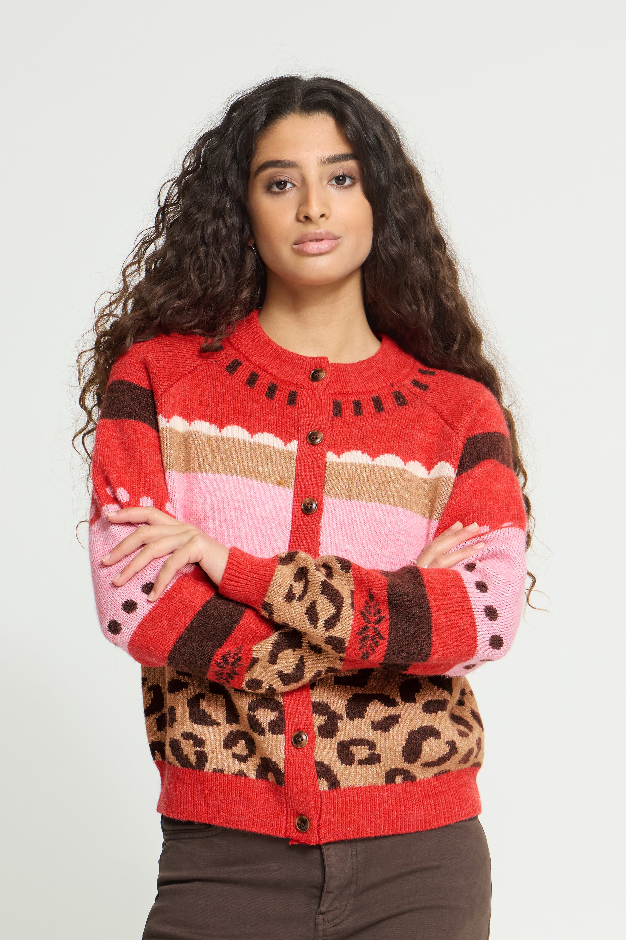 Livoni Cardigan in Poinsettia Mulitpattern