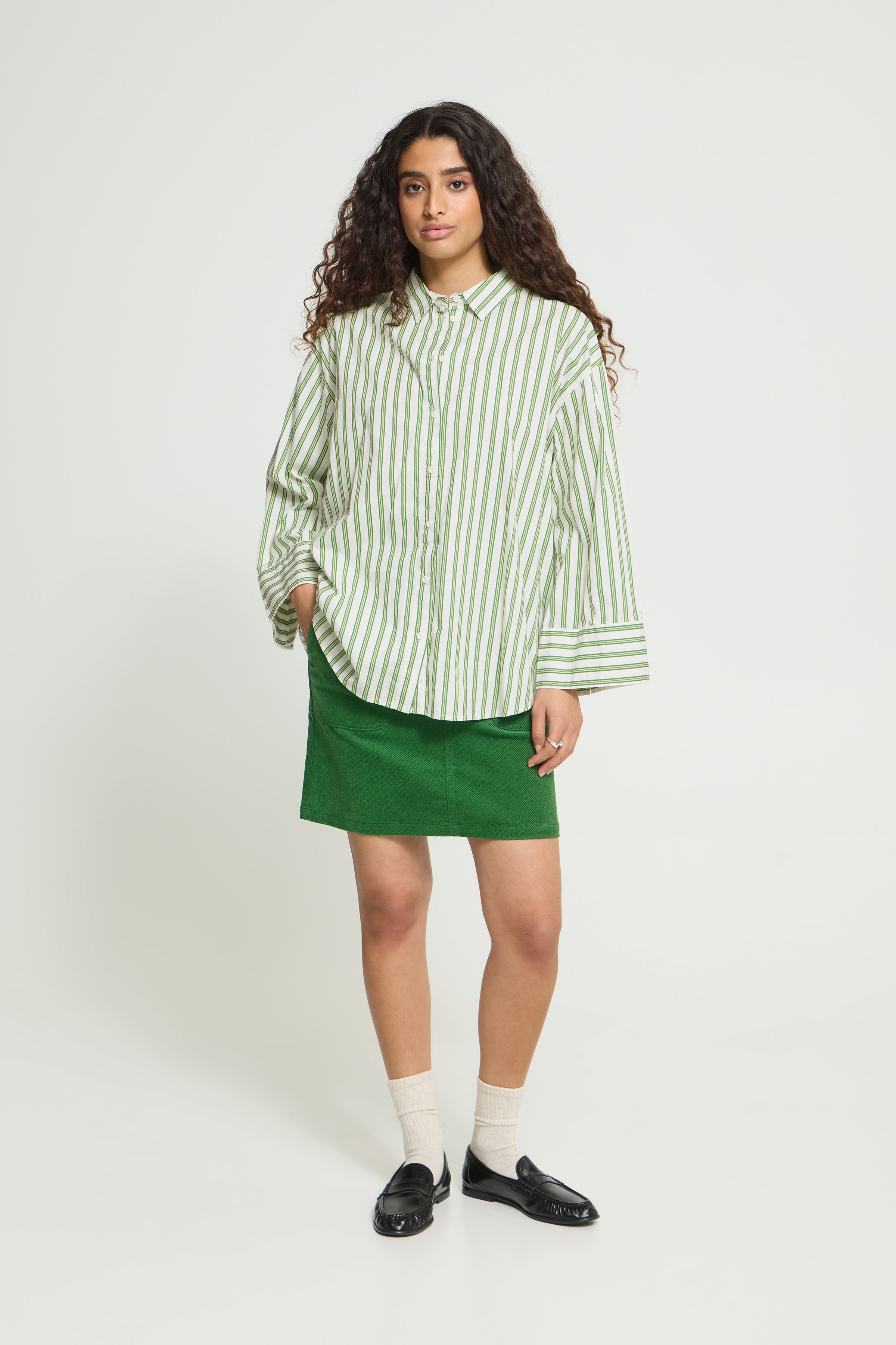 Gilu Shirt in Green & White Stripes