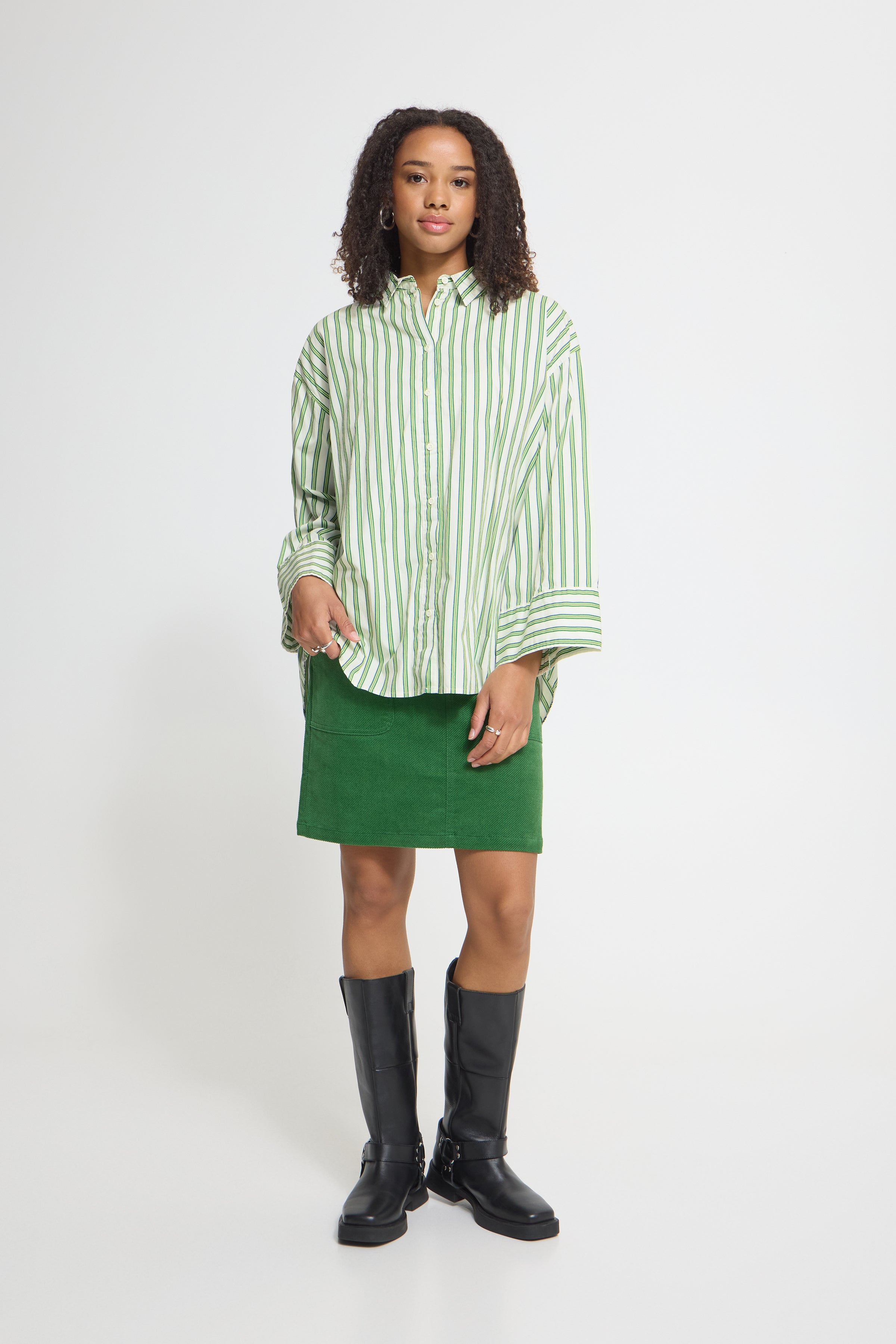 Gilu Shirt in Green & White Stripes