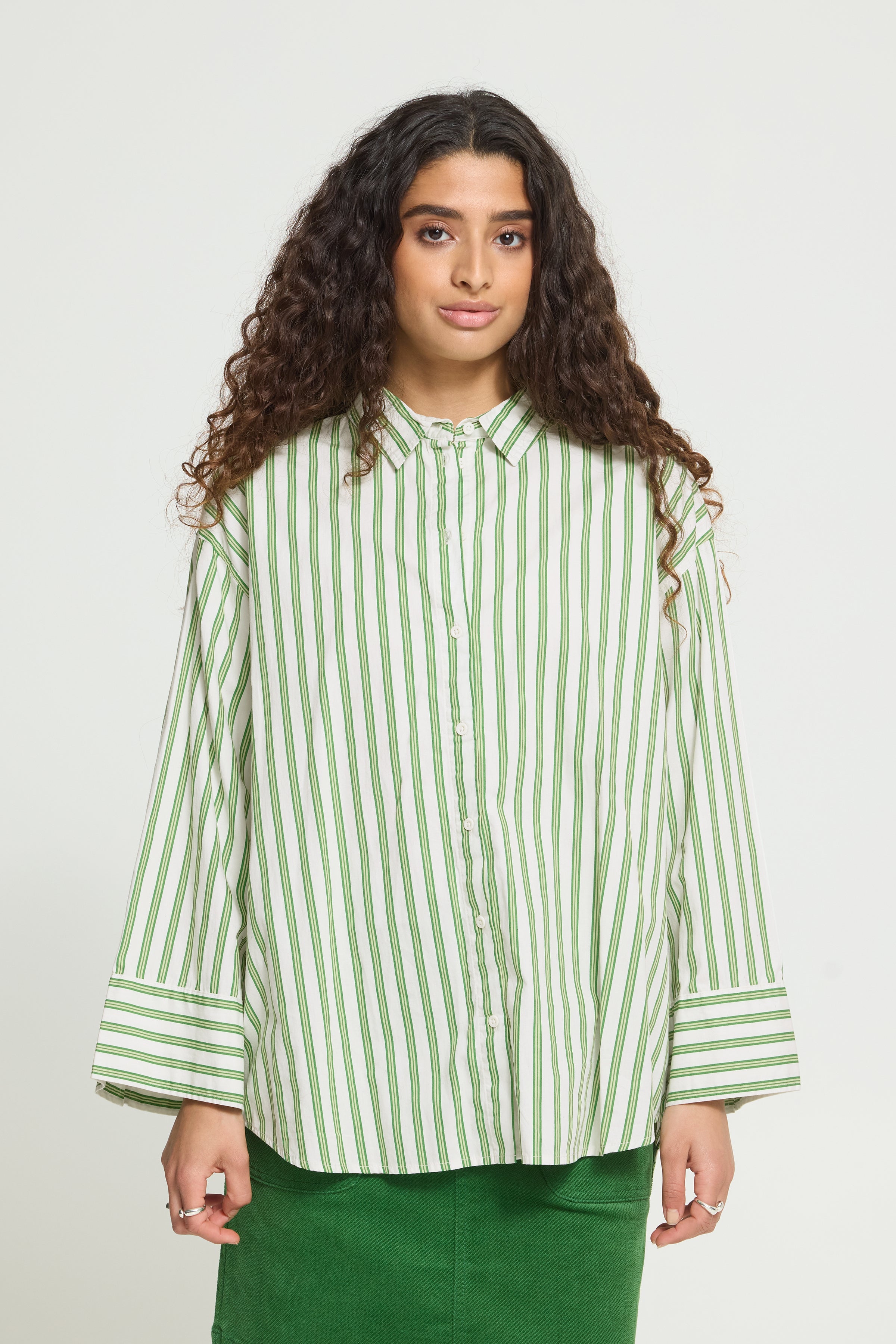 Gilu Shirt in Green & White Stripes