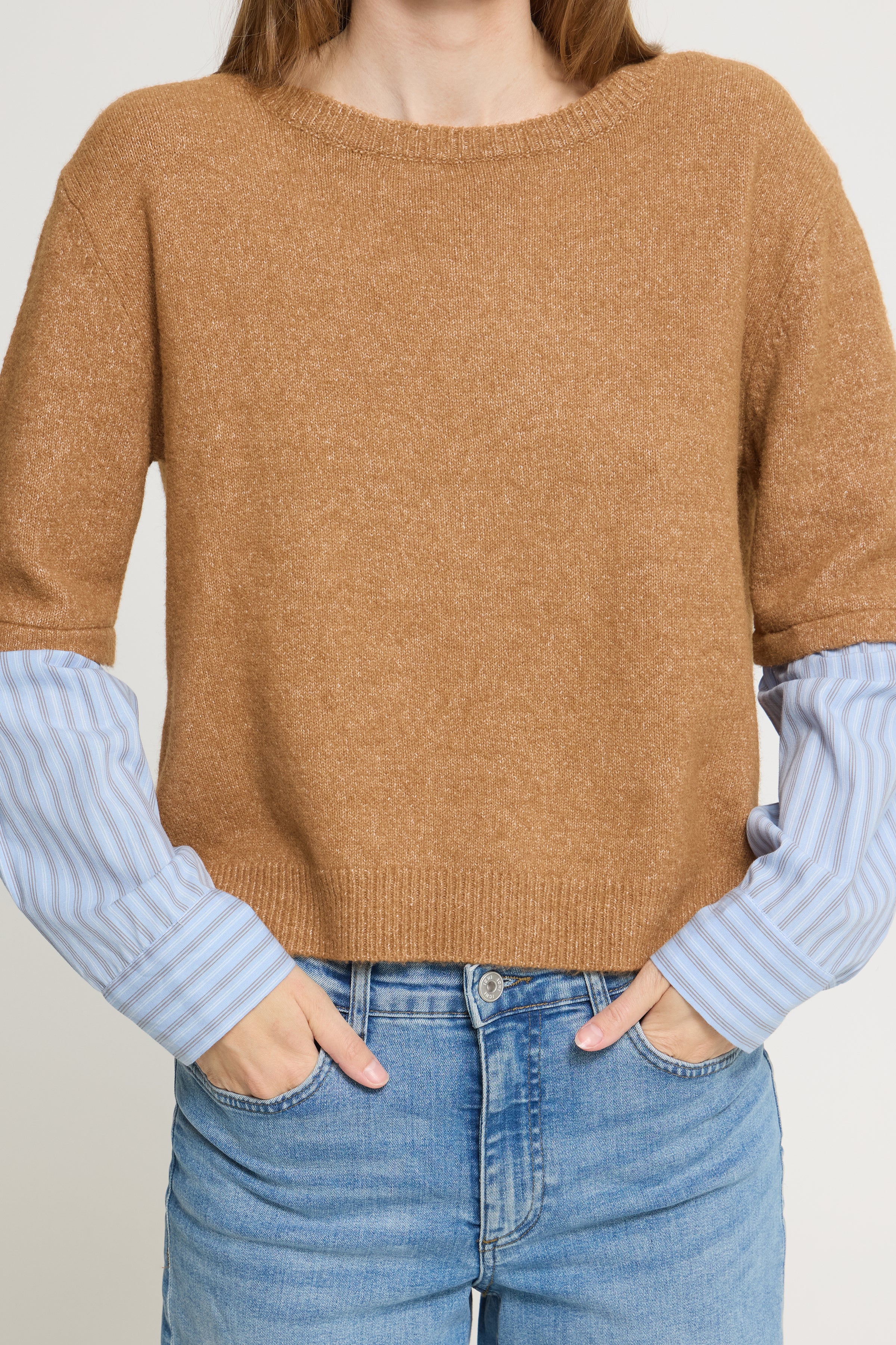 Ducie Layered Knit in Toasted Coconut/Blue Stripe
