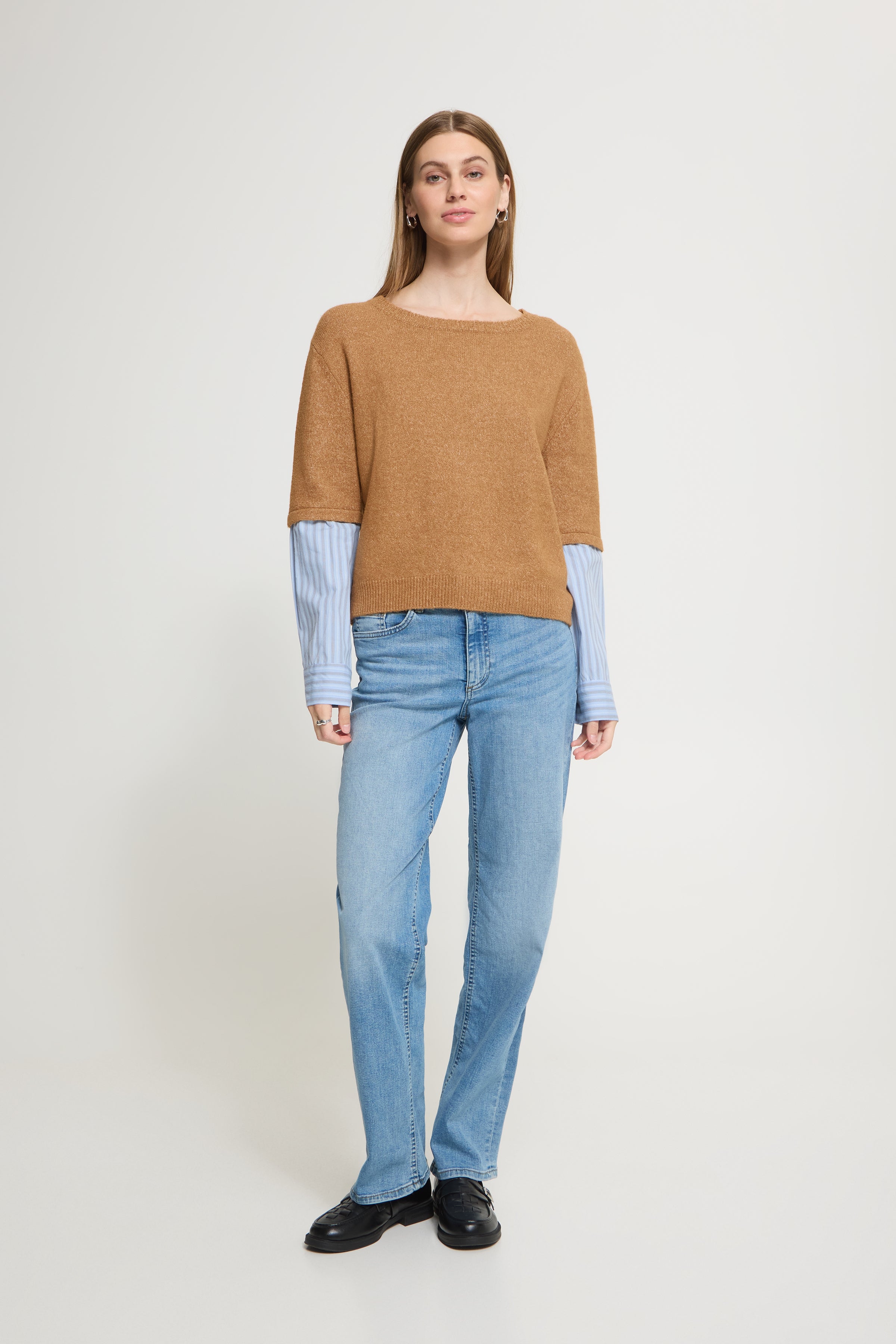 Ducie Layered Knit in Toasted Coconut/Blue Stripe