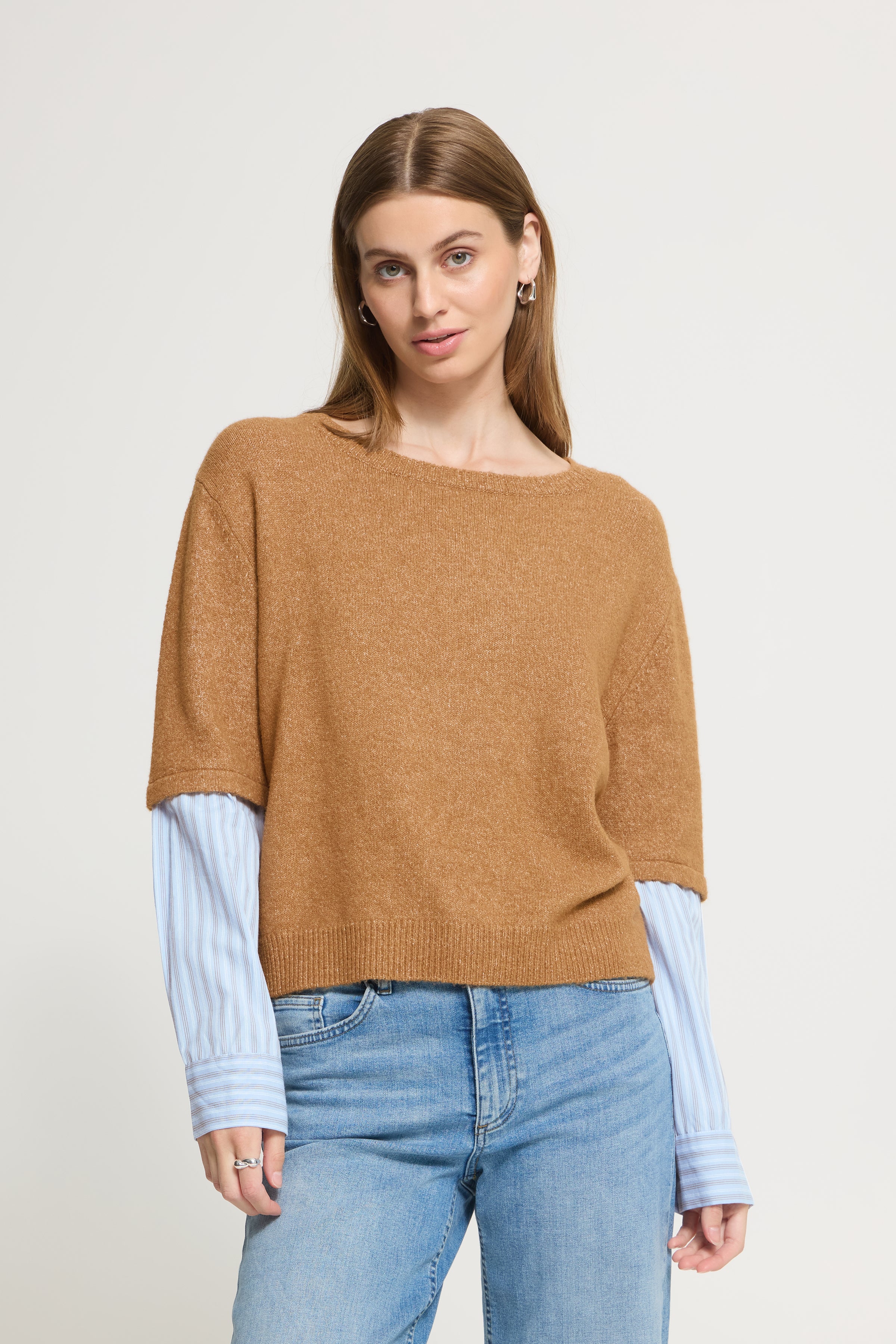 Ducie Layered Knit in Toasted Coconut/Blue Stripe