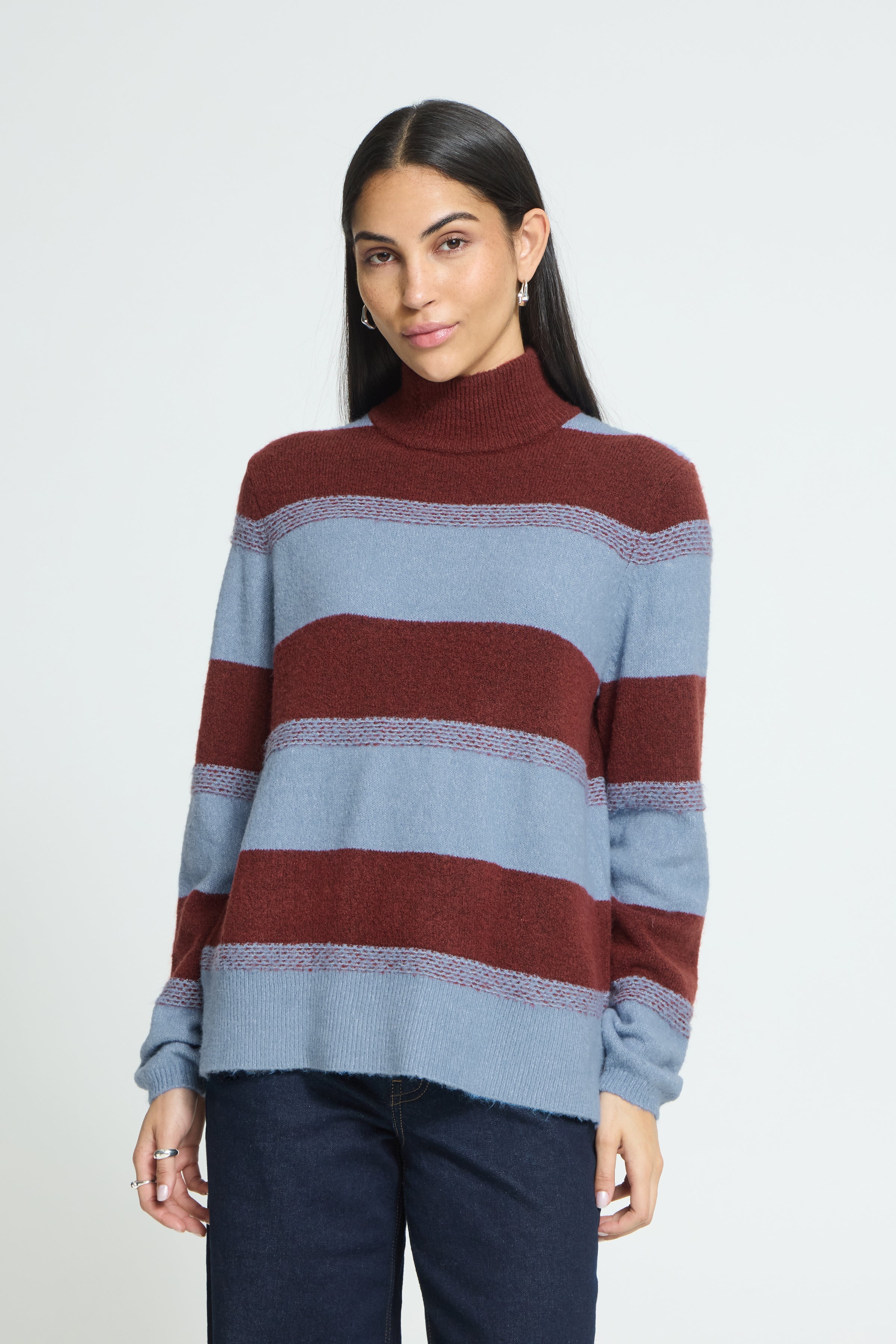 Edeen Long Sleeve Jumper in Madder Brown Stripe