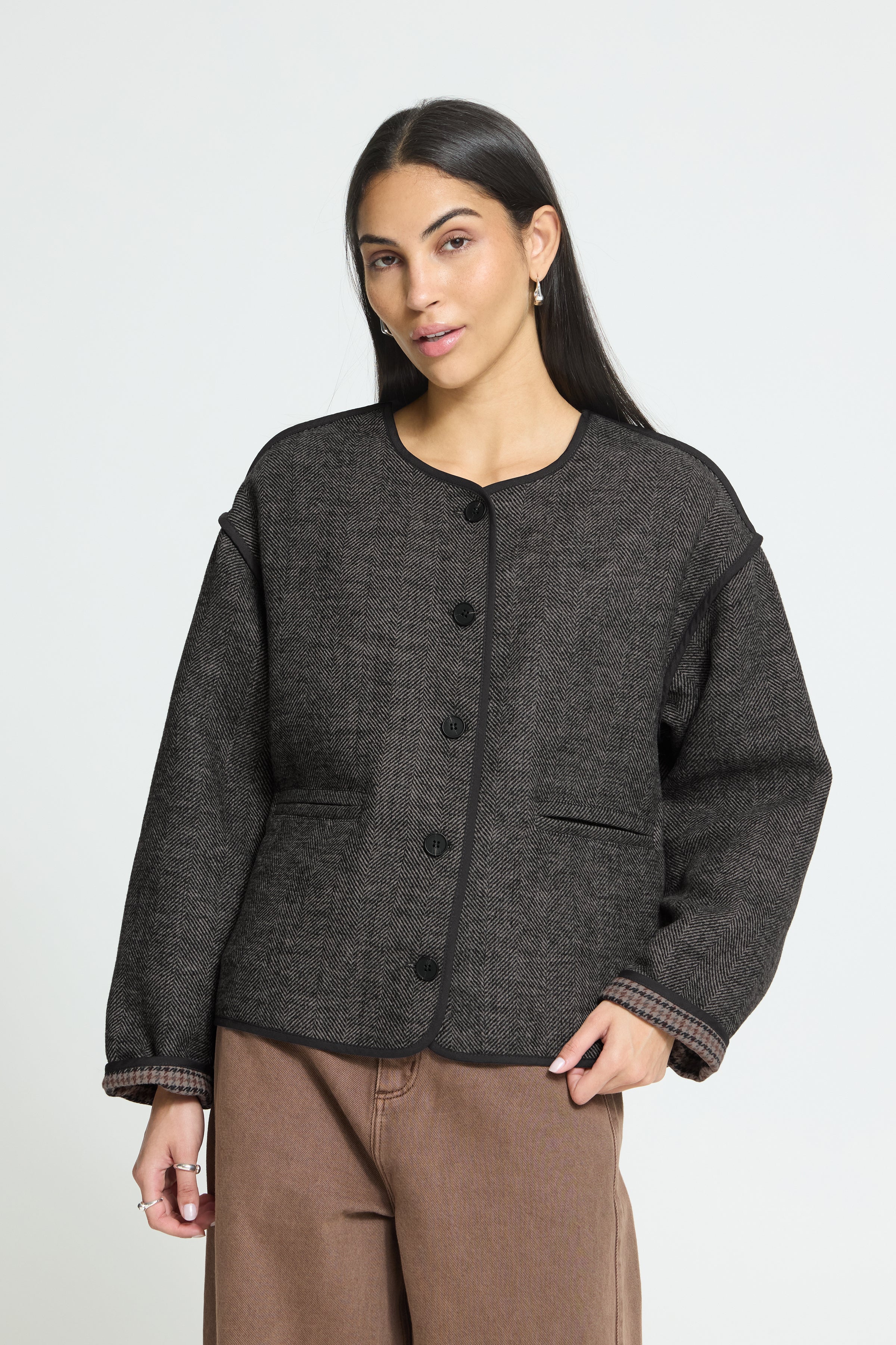Frava Jacket in Black Herringbone
