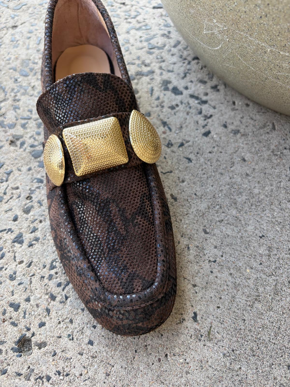 Snake Print Loafer in Ebony