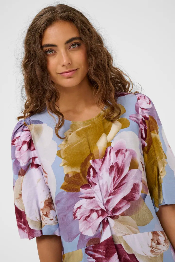 Magna Greece Long Dress in Blue/Pink/Yellow Flower