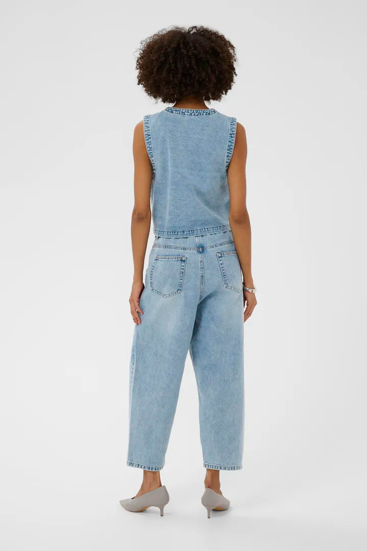 Tiala Aniceta Embroidery Waistcoat in Light Blue Wash