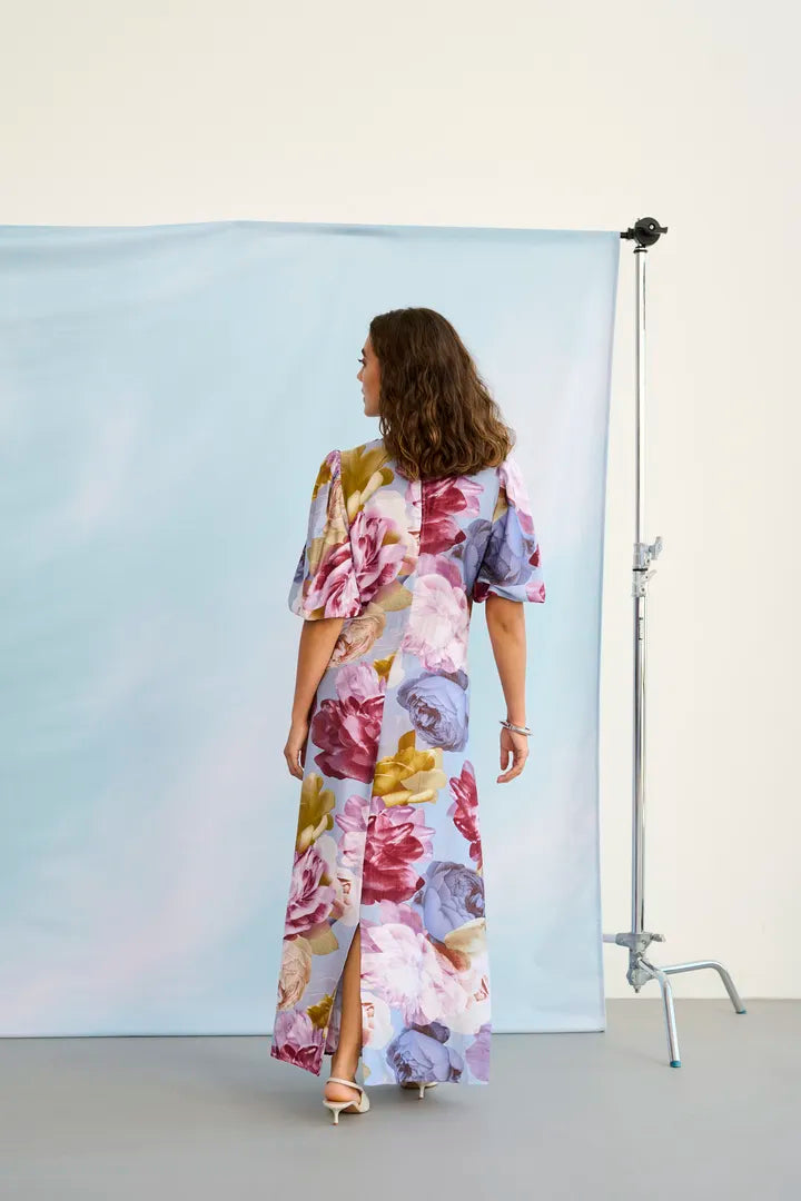 Magna Greece Long Dress in Blue/Pink/Yellow Flower