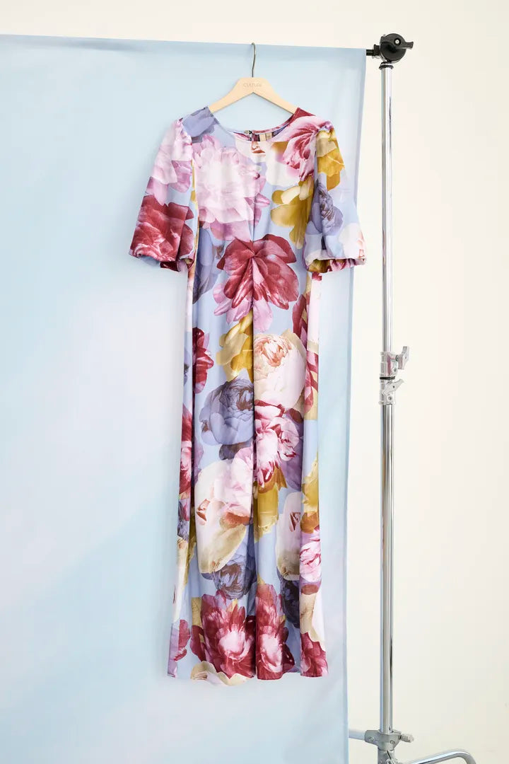Magna Greece Long Dress in Blue/Pink/Yellow Flower