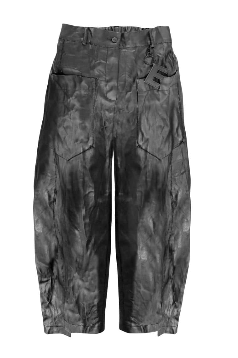 Topstitched Round Shaped Trousers in Black