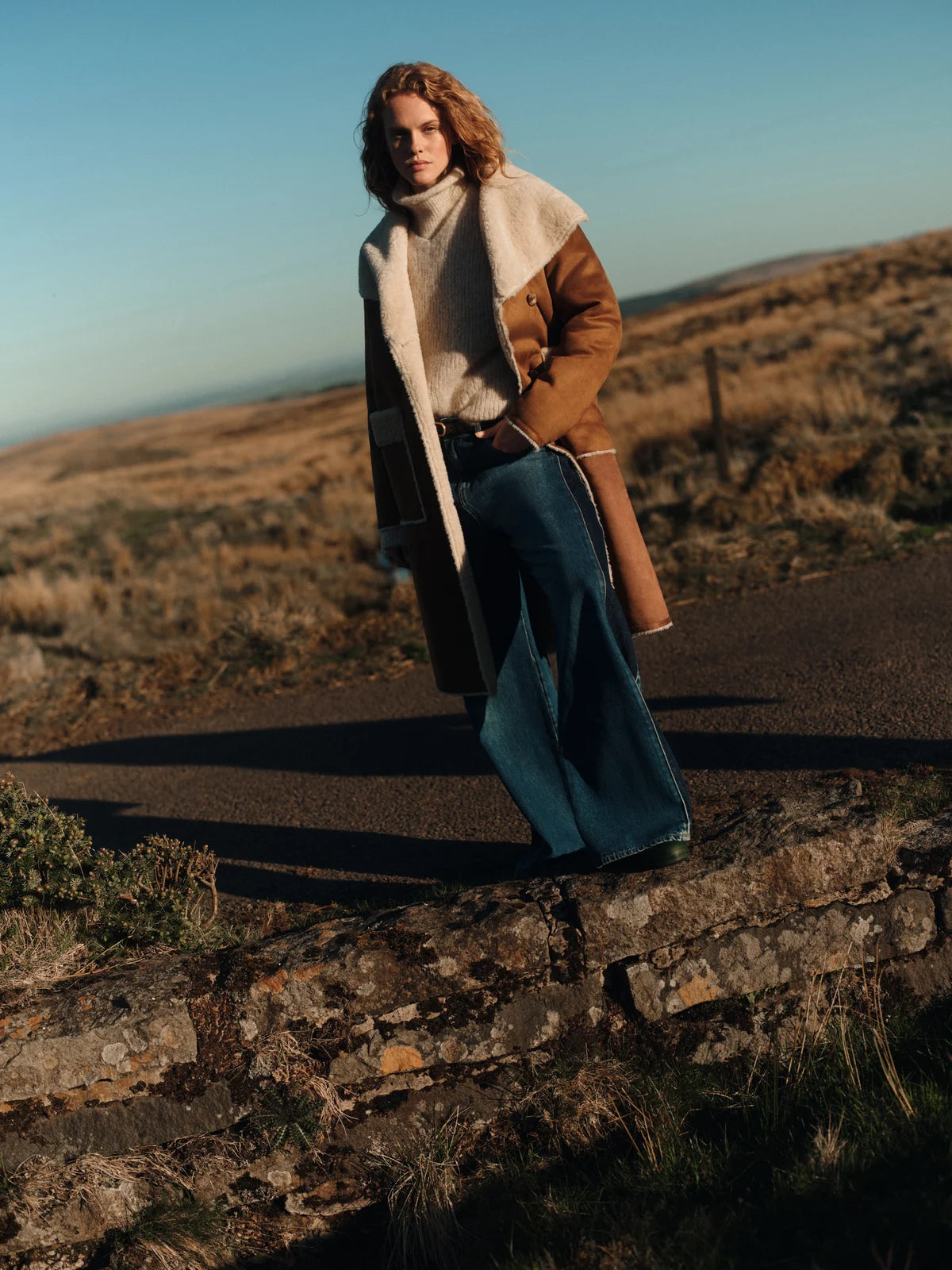 Elif Reversible Faux Lammy Coat in Tobacco
