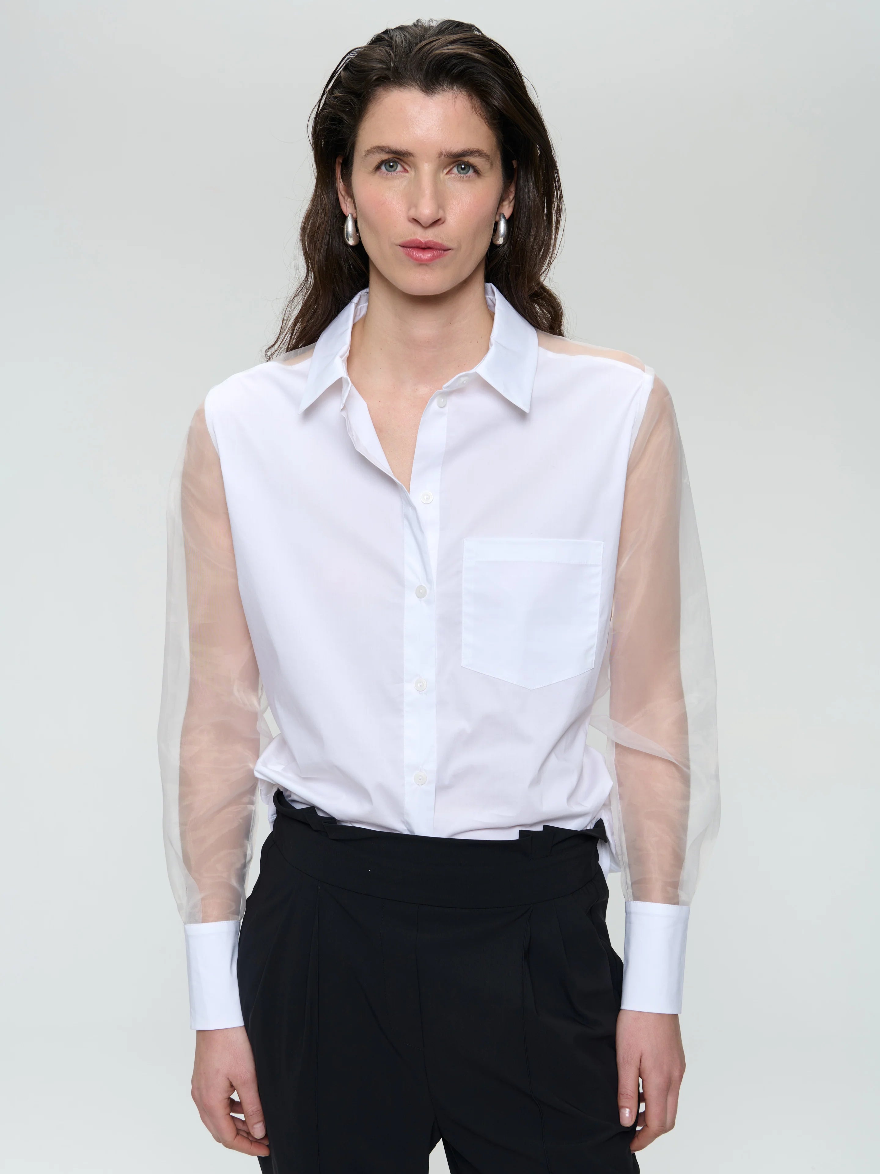 Santos Poplin Organza Blouse in White