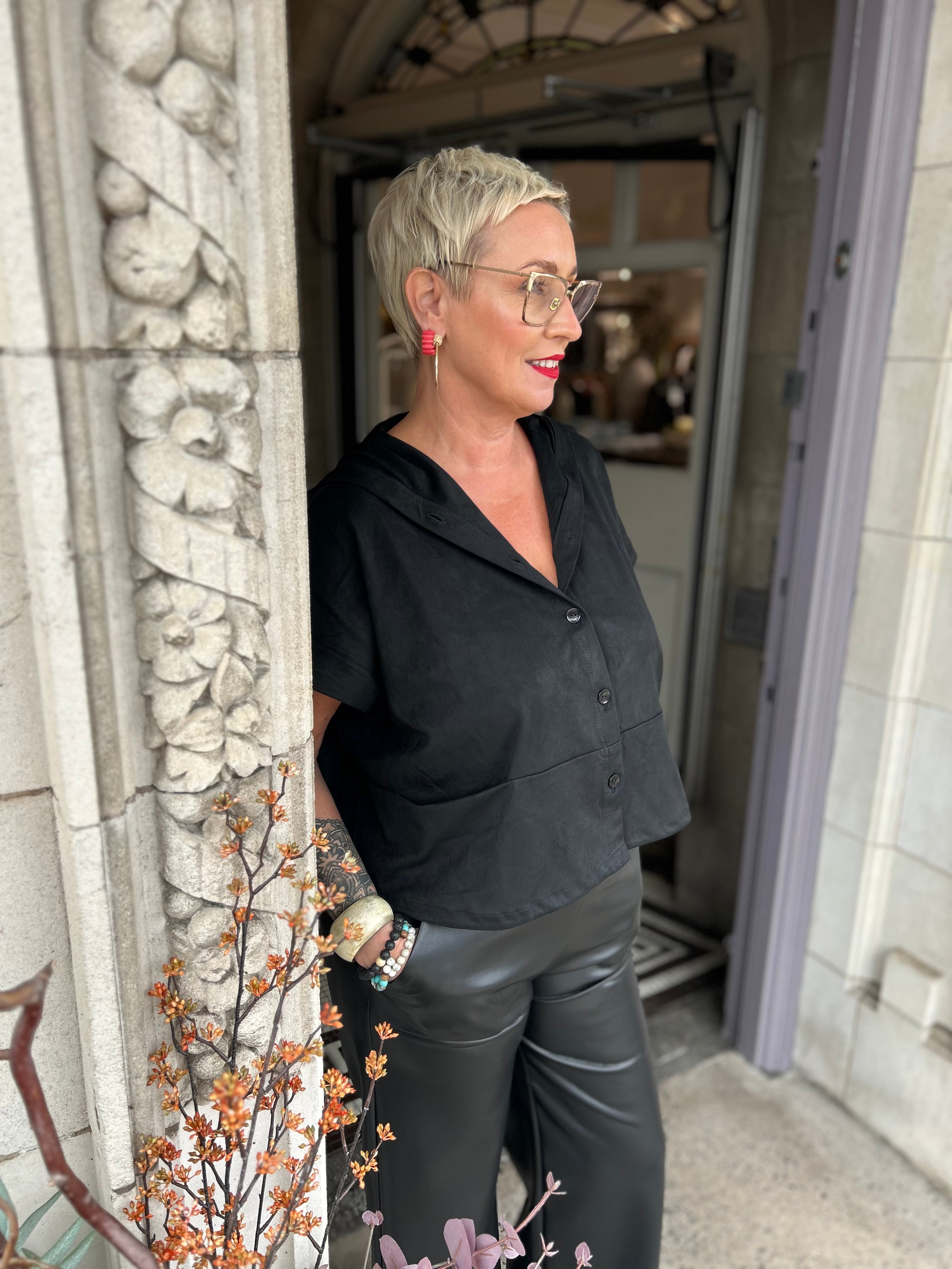 Suedette Hooded Waistcoat in Black