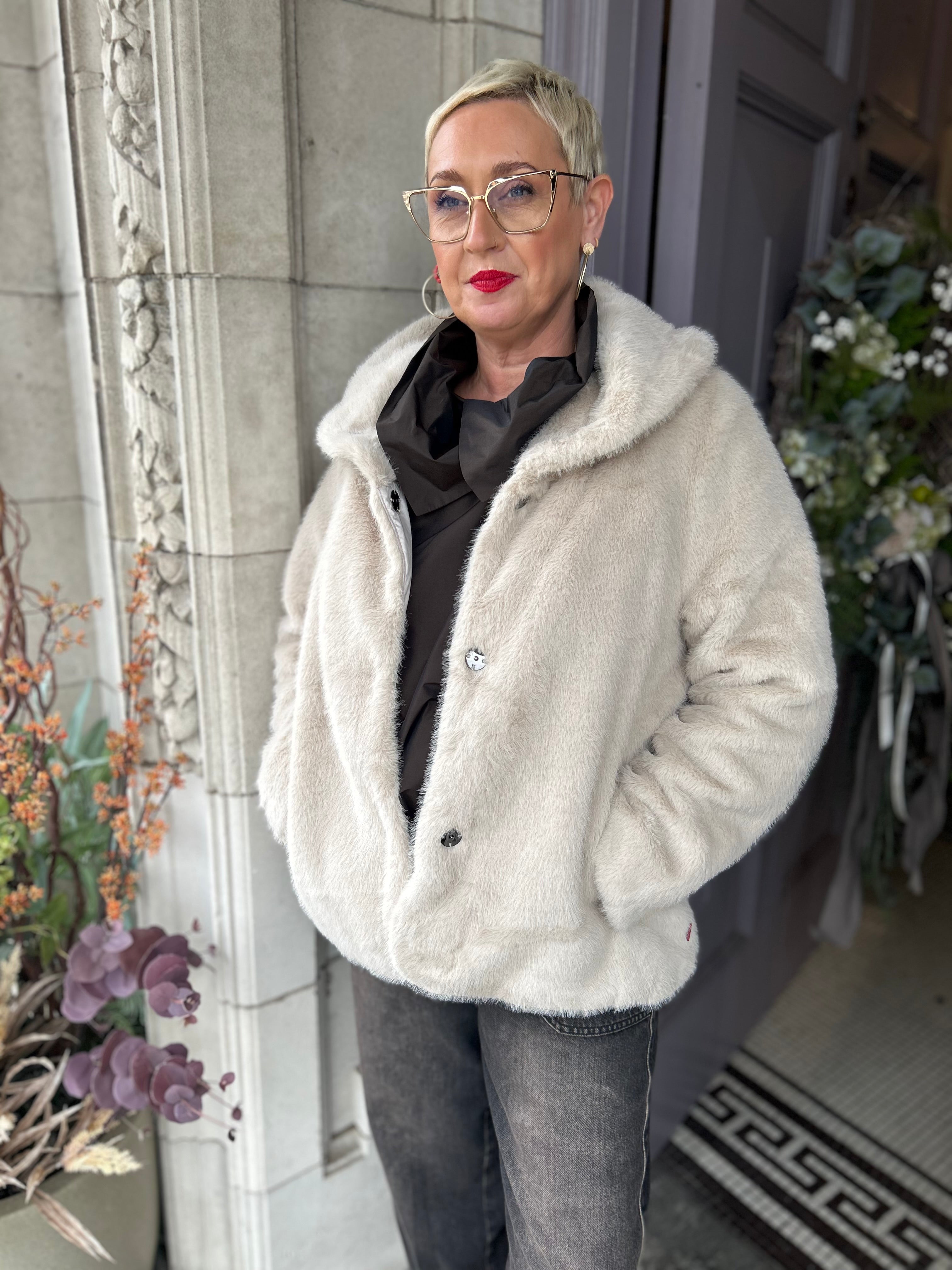 Faux Fur Jacket in Cream