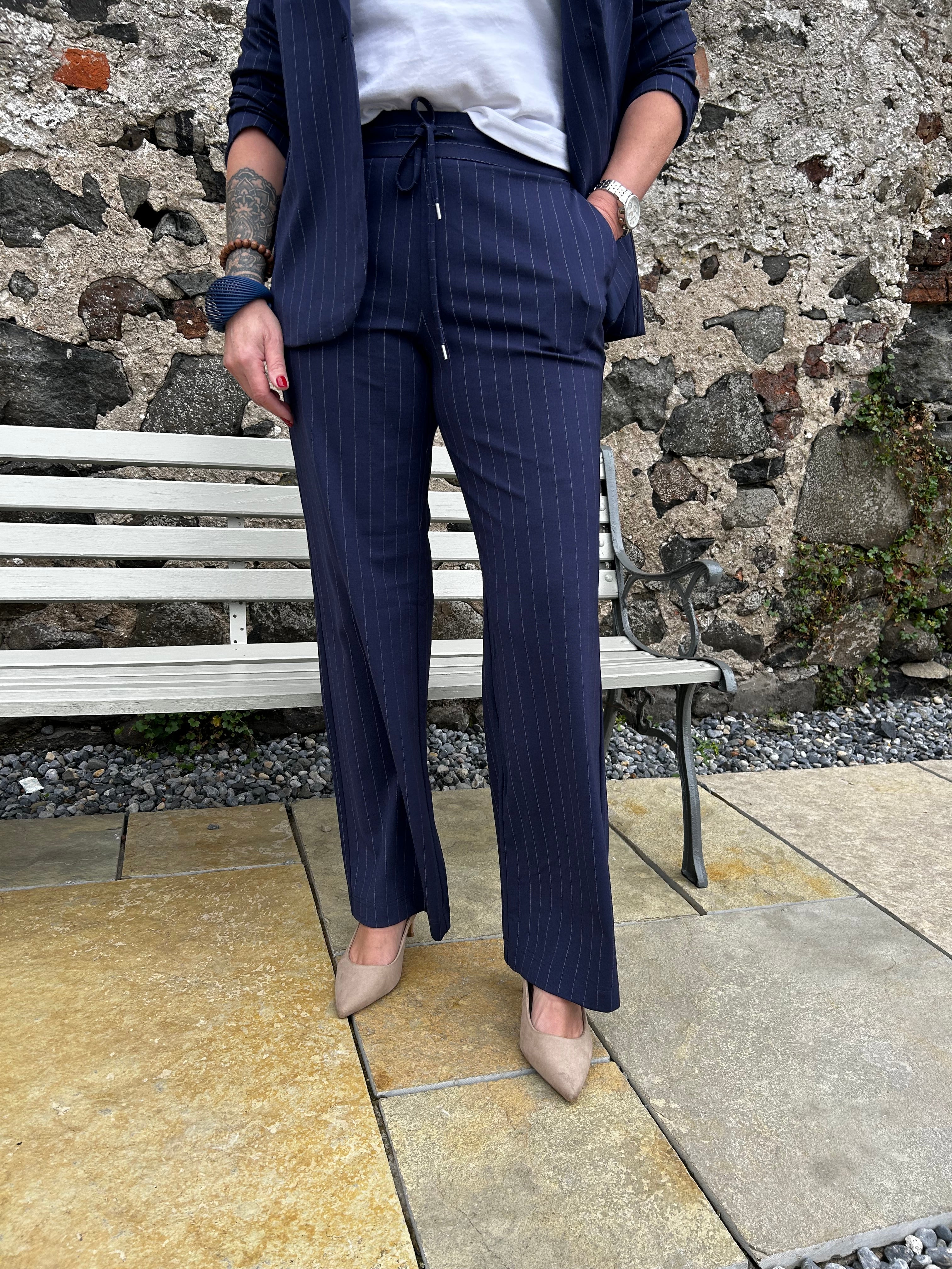 Pinstripe Trousers in Ink Blue