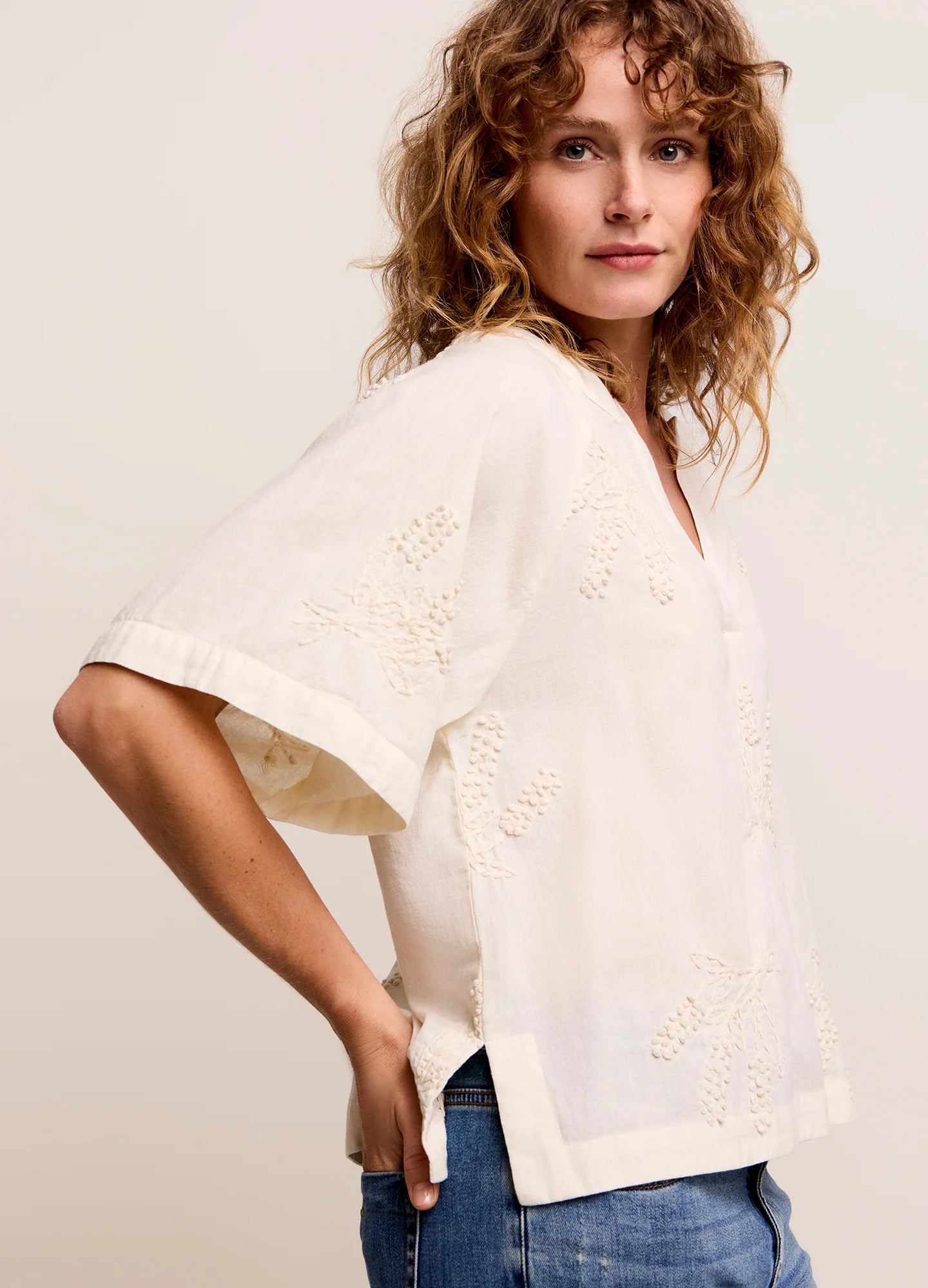 Cotton-Linen Blouse in Ivory