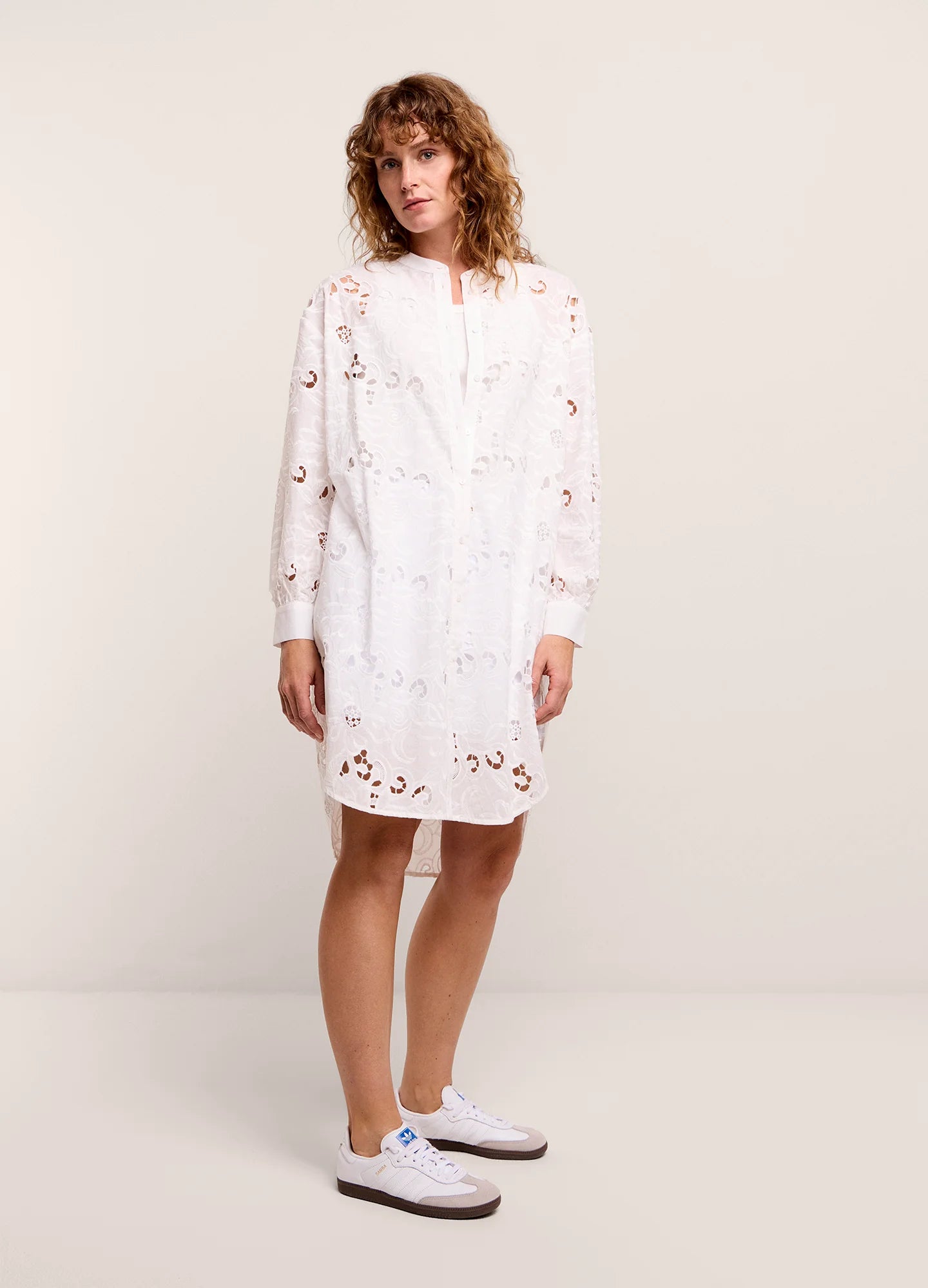 English Embroidery Tunic Blouse in Off White
