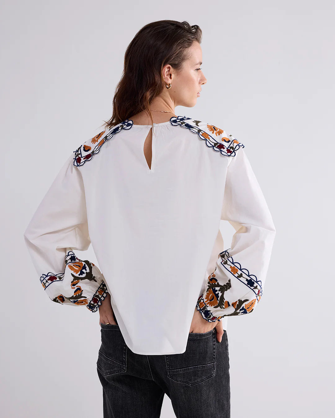 Embroidered Cotton Top in Ivory