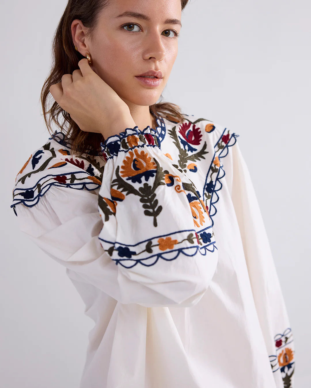 Embroidered Cotton Top in Ivory