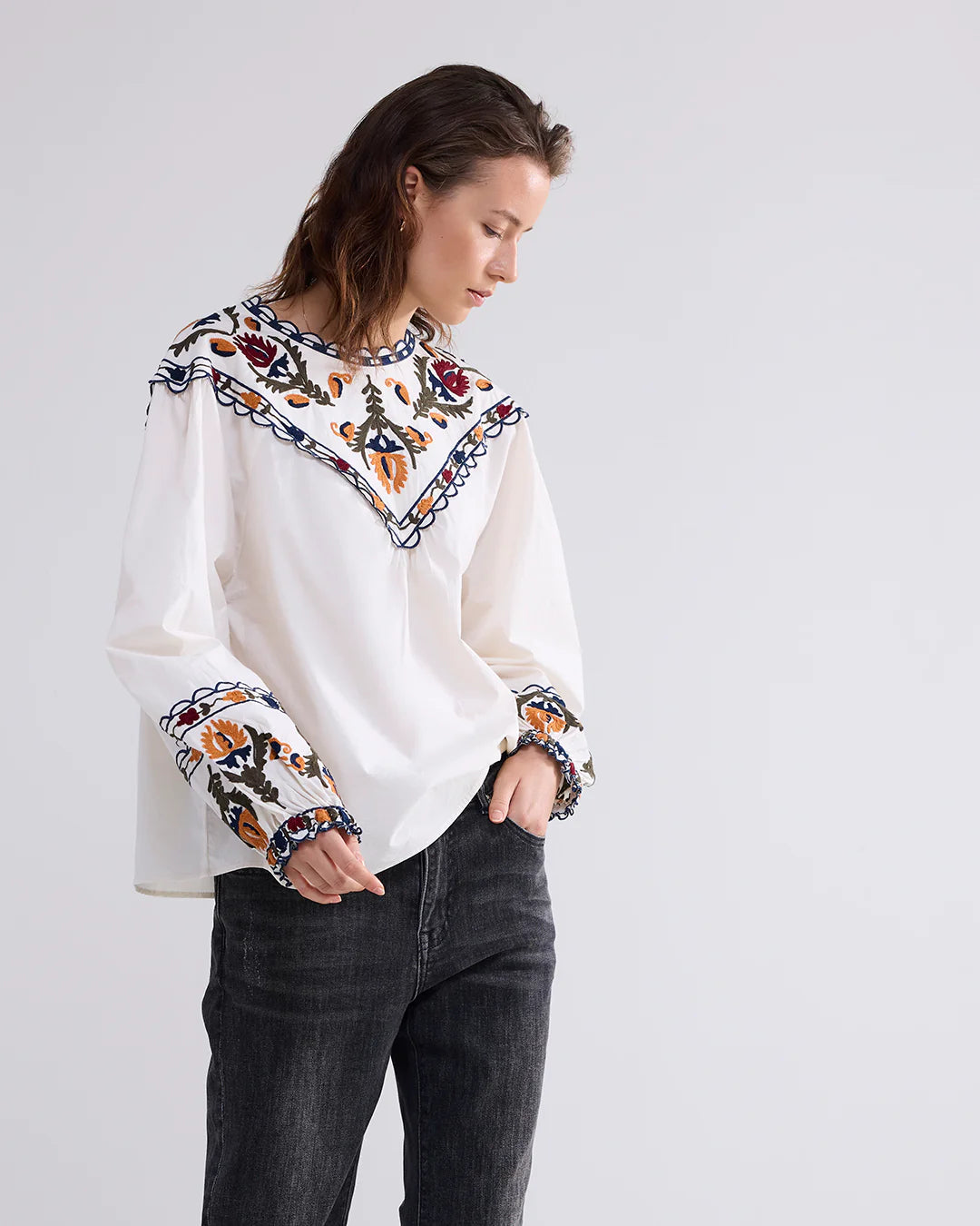 Embroidered Cotton Top in Ivory