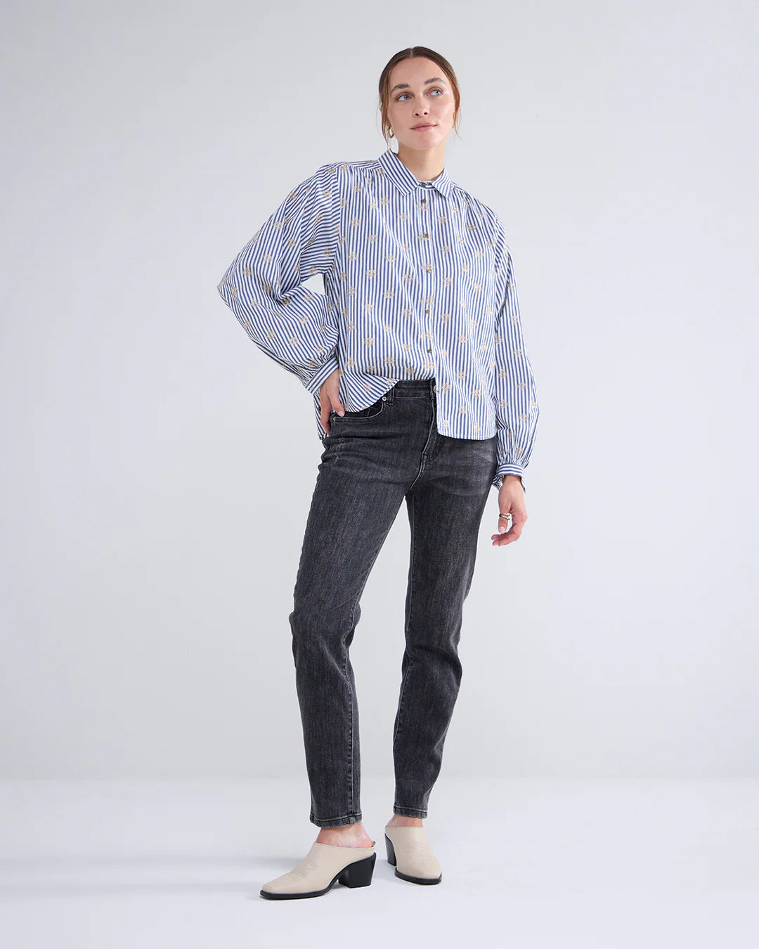 Scattered Embrostripe Blouse with in Mist