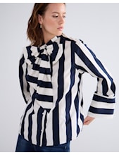 Stripe Printed Bow Blouse in Black/Ivory