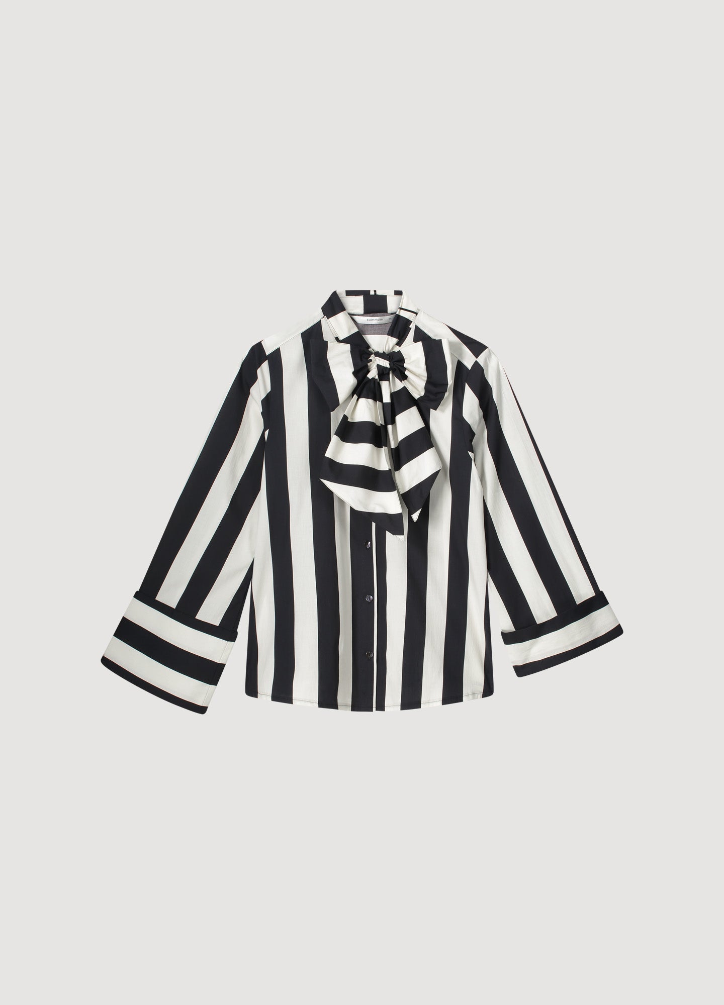 Stripe Printed Bow Blouse in Black/Ivory