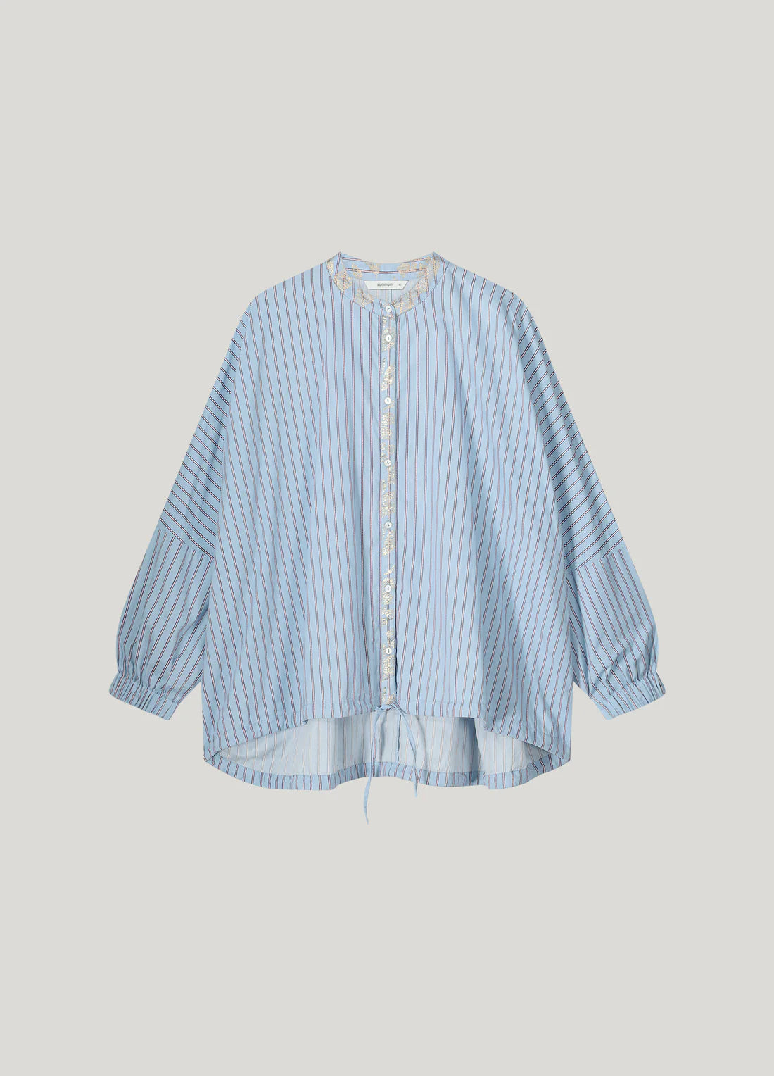 Gold Foil Stripe Blouse in Powder Blue