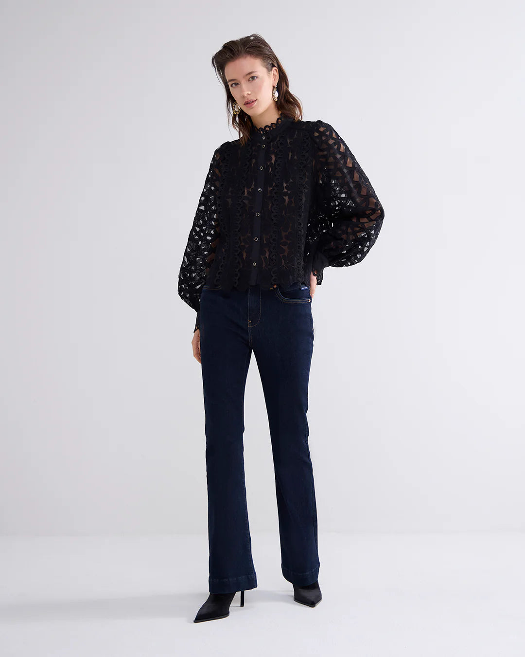 Lace Organza Blouse in Black