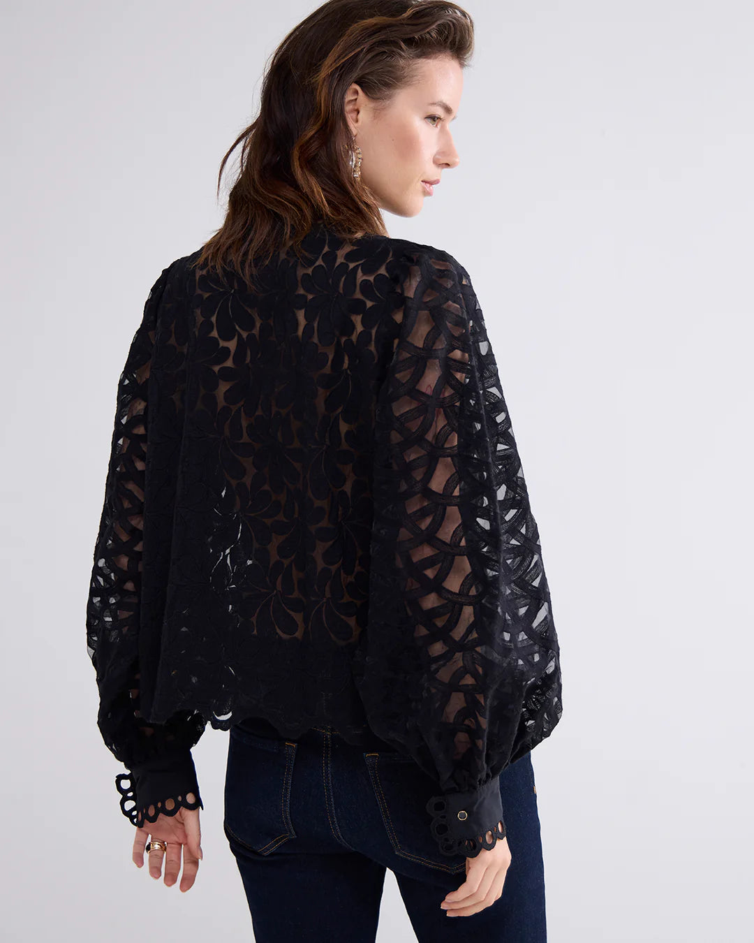 Lace Organza Blouse in Black