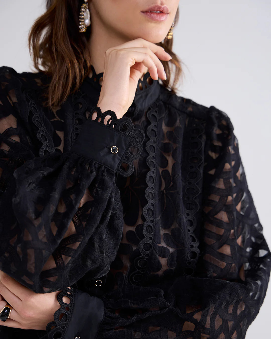 Lace Organza Blouse in Black