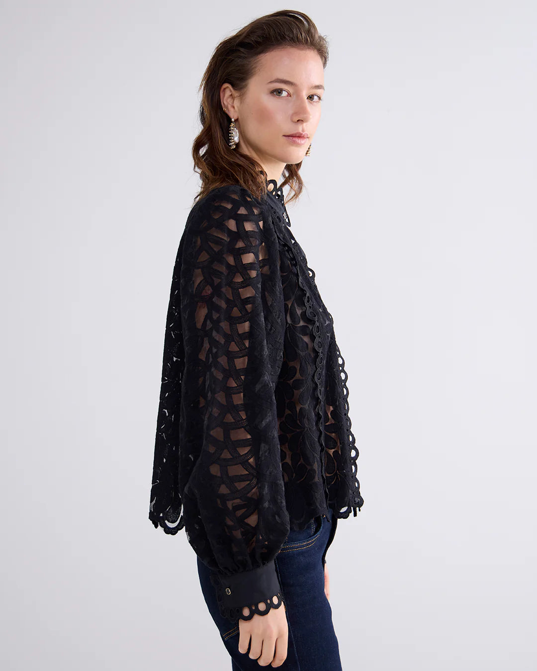 Lace Organza Blouse in Black