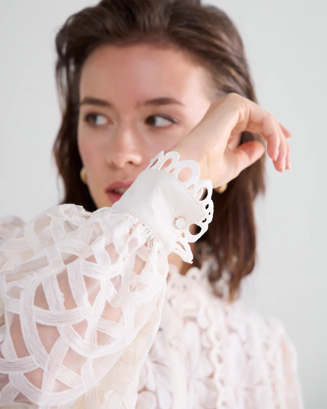 Lace Organza Blouse in Ivory