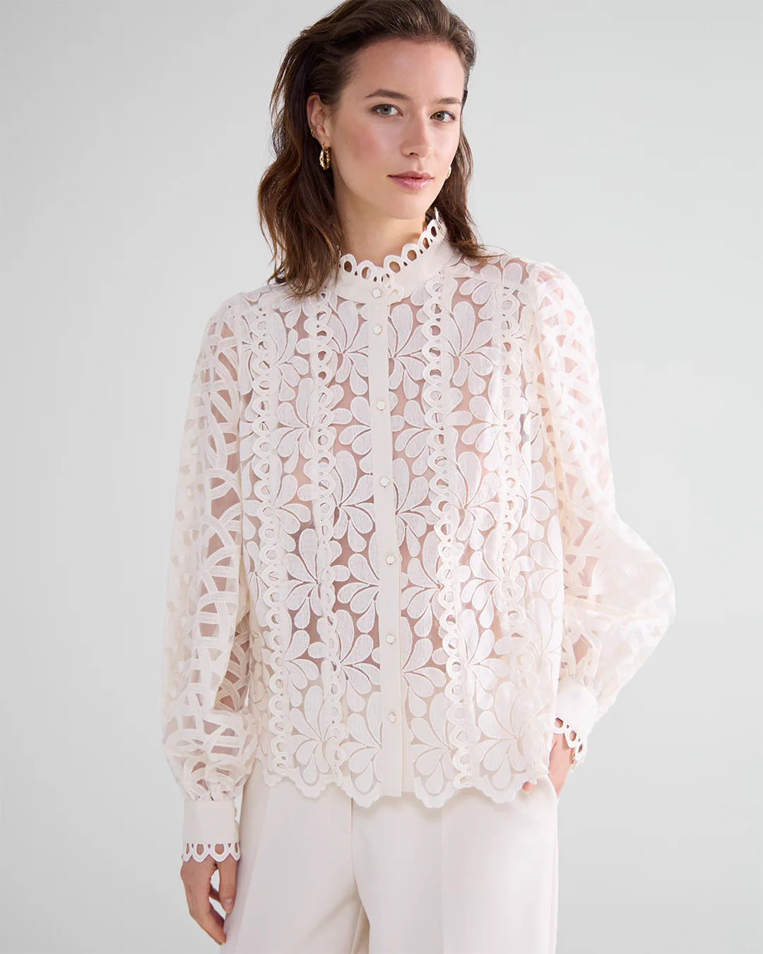 Lace Organza Blouse in Ivory