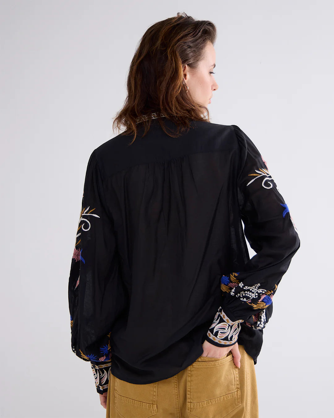 Embroidered Voile Blouse in Black