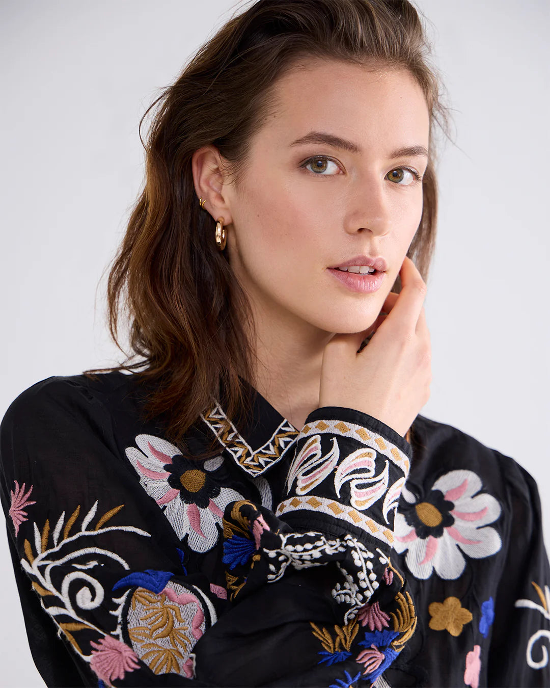 Embroidered Voile Blouse in Black