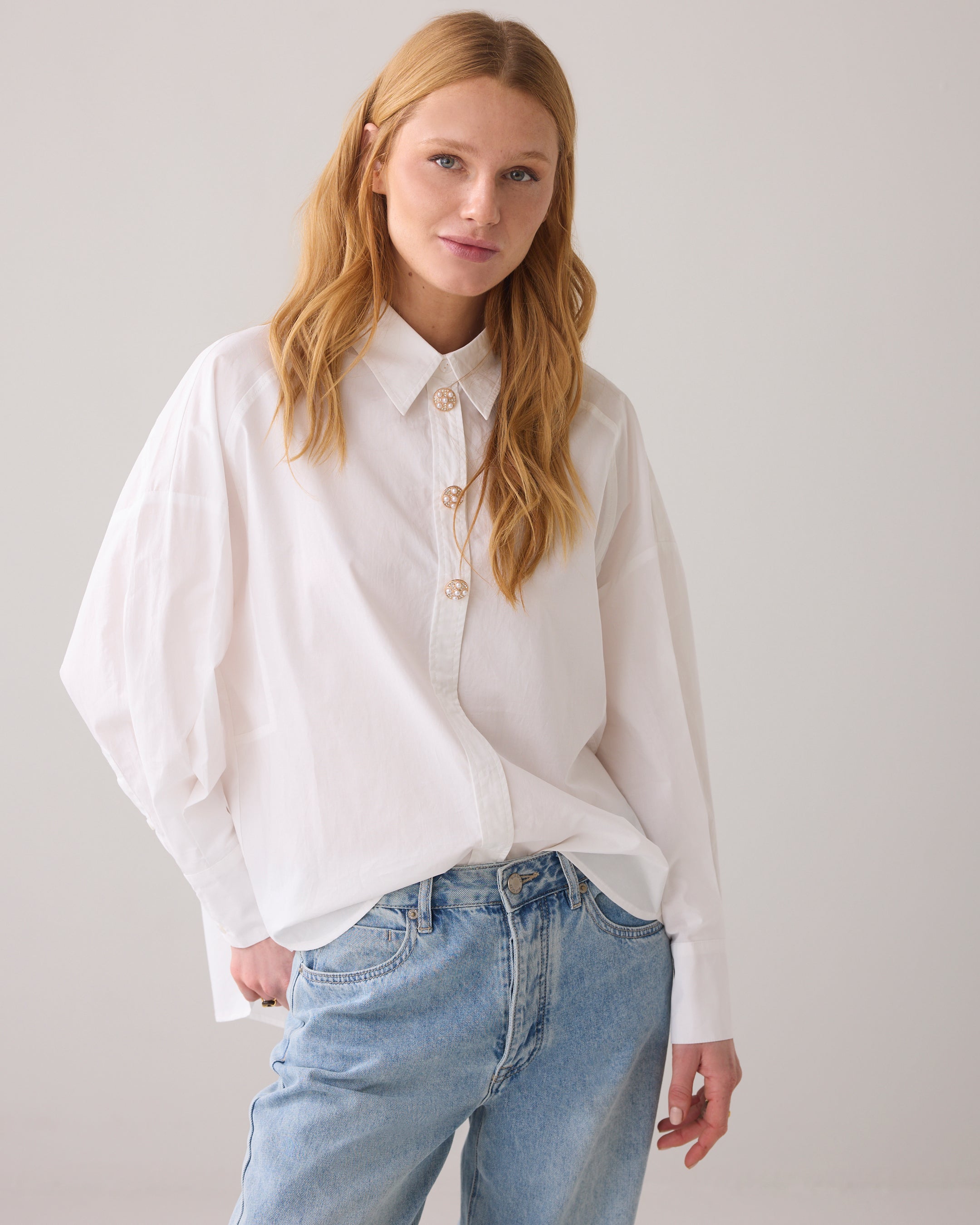 Fancy Button Blouse in Off White