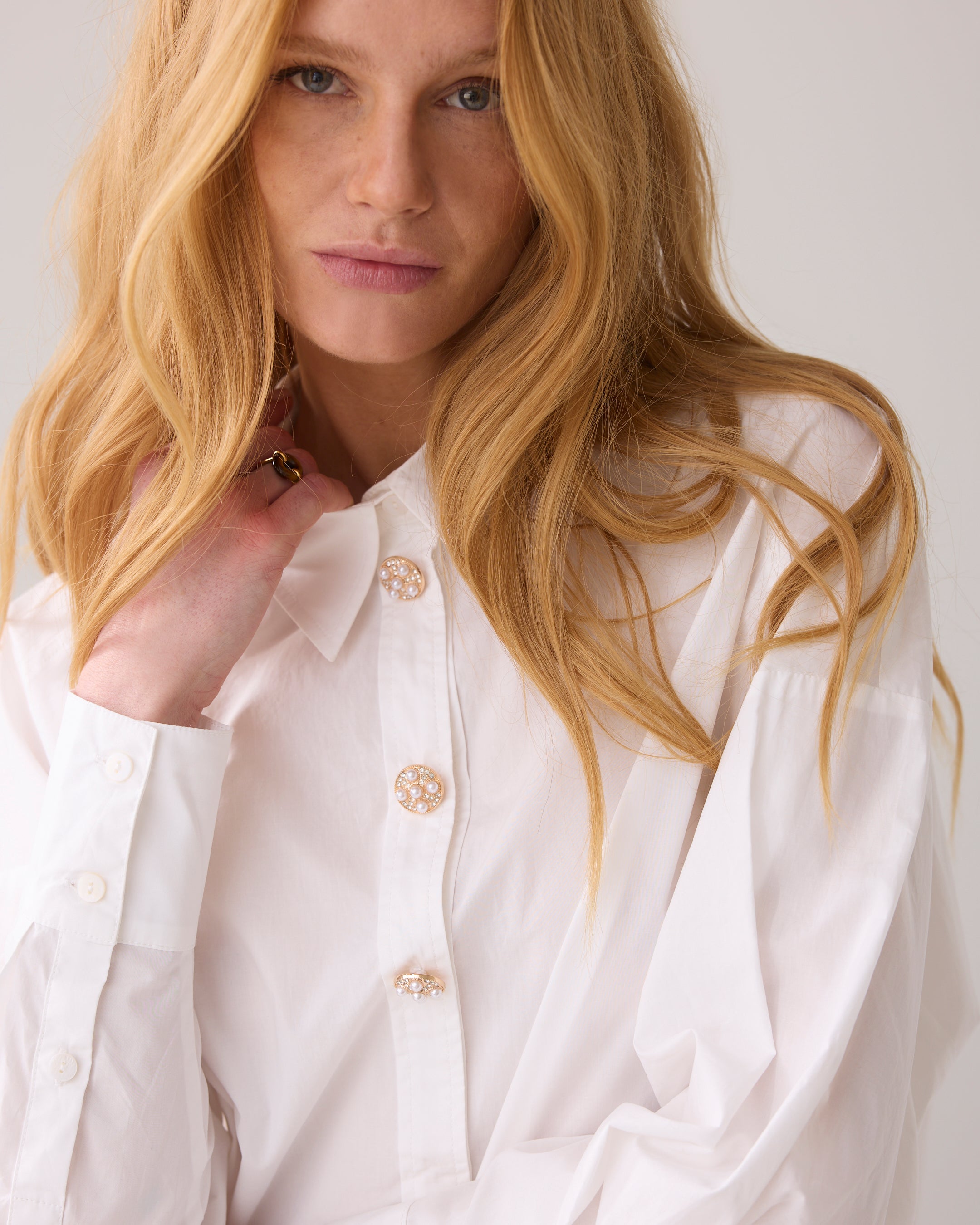 Fancy Button Blouse in Off White