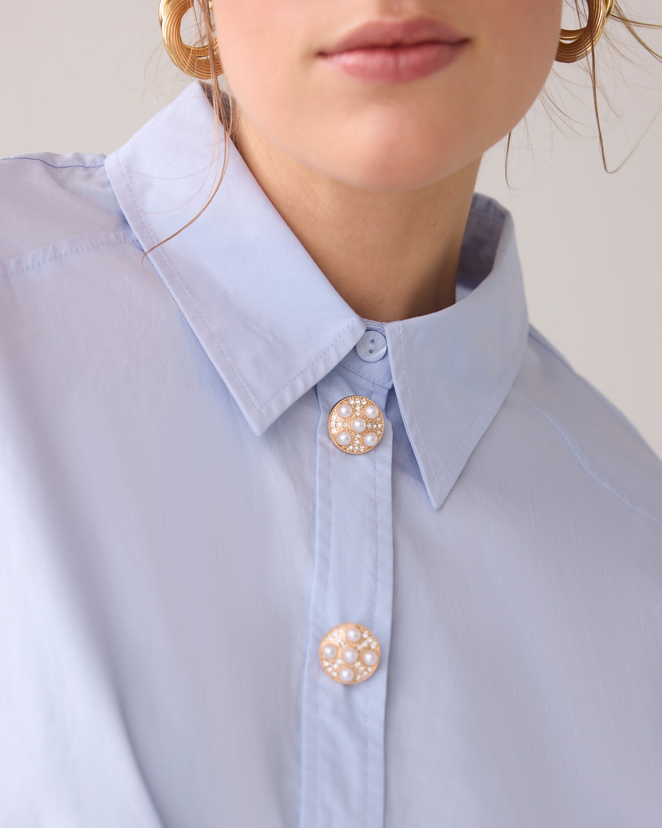 Fancy Button Blouse in Powder Blue