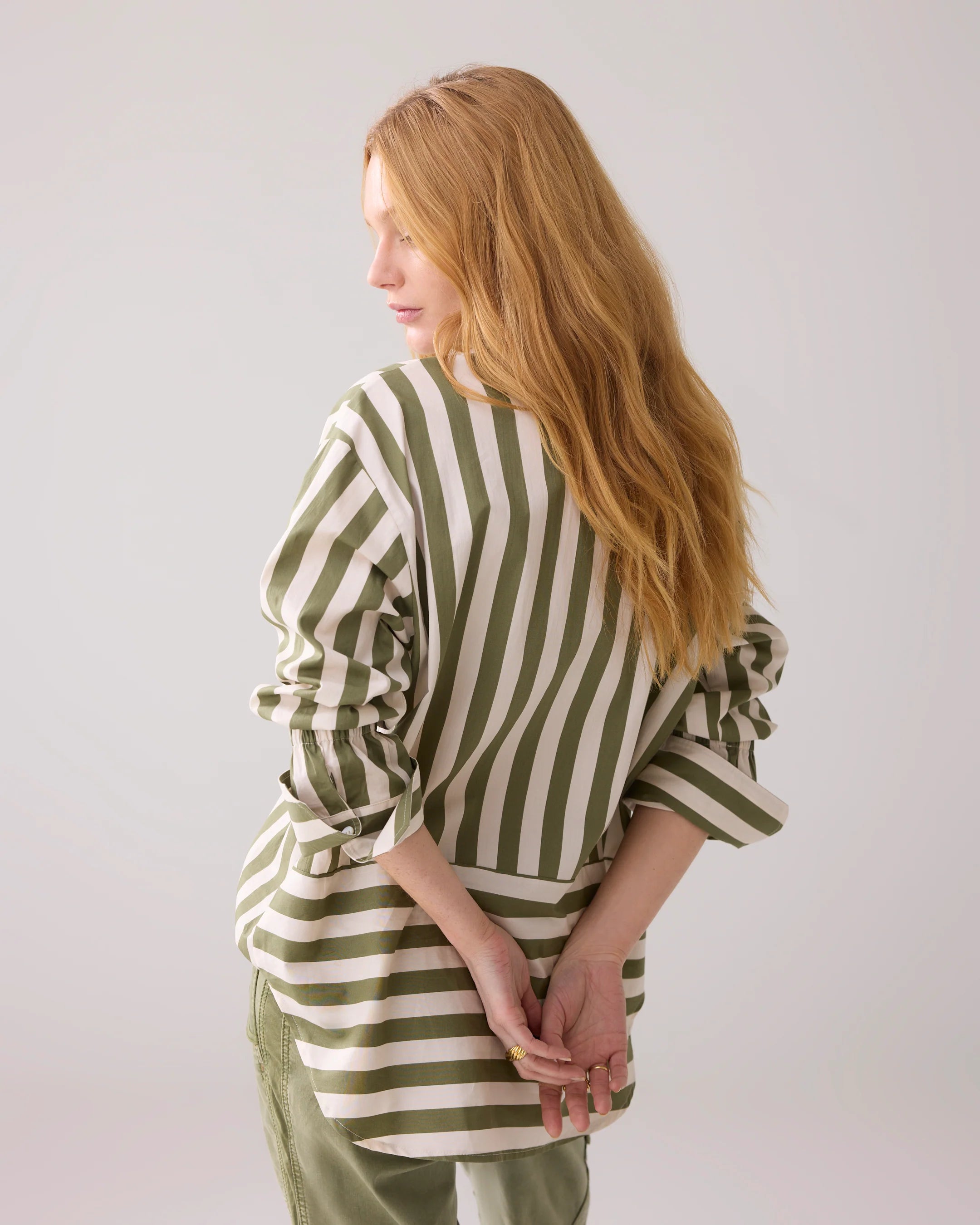 Printed Stripe Blouse in Combat Green