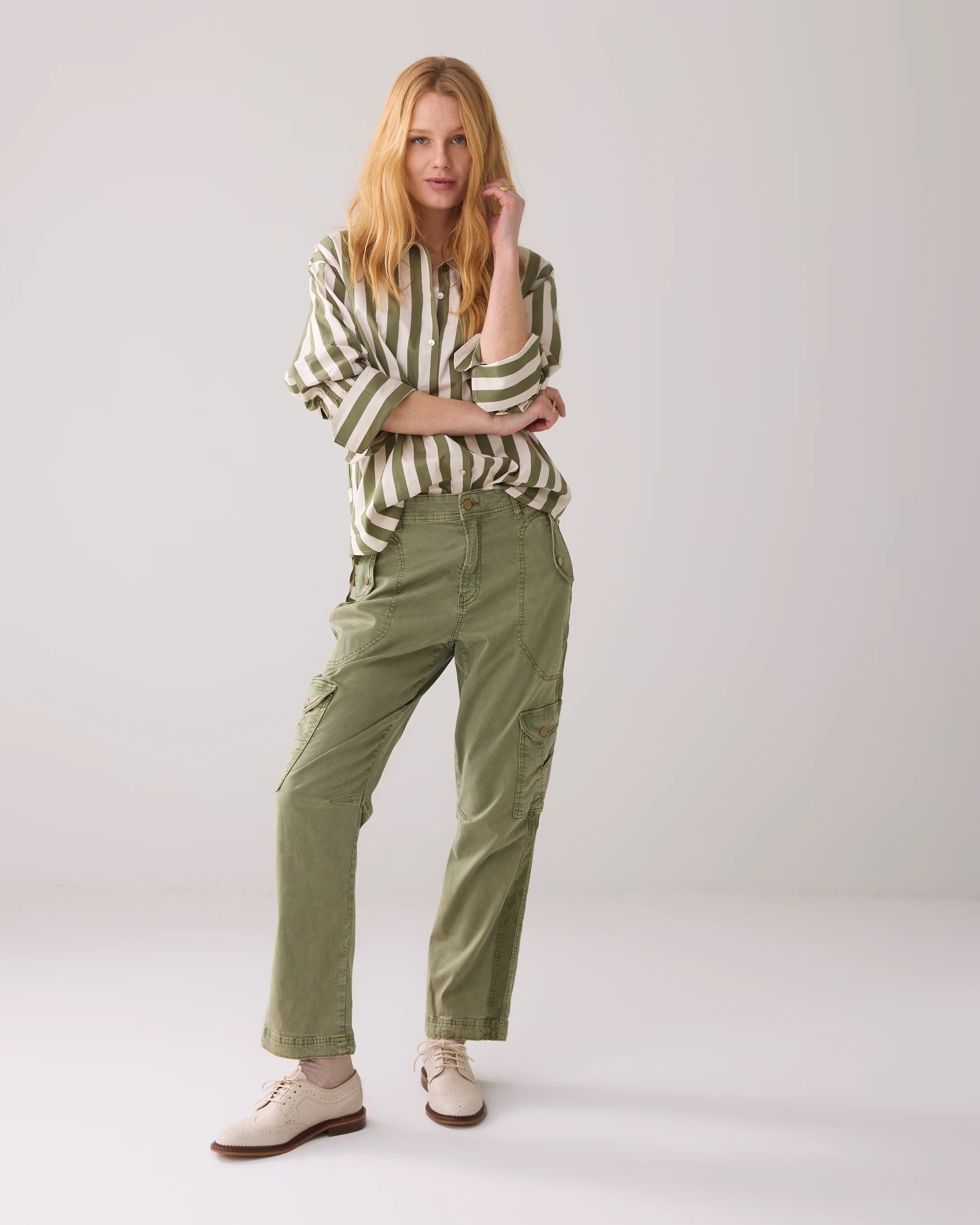 Printed Stripe Blouse in Combat Green