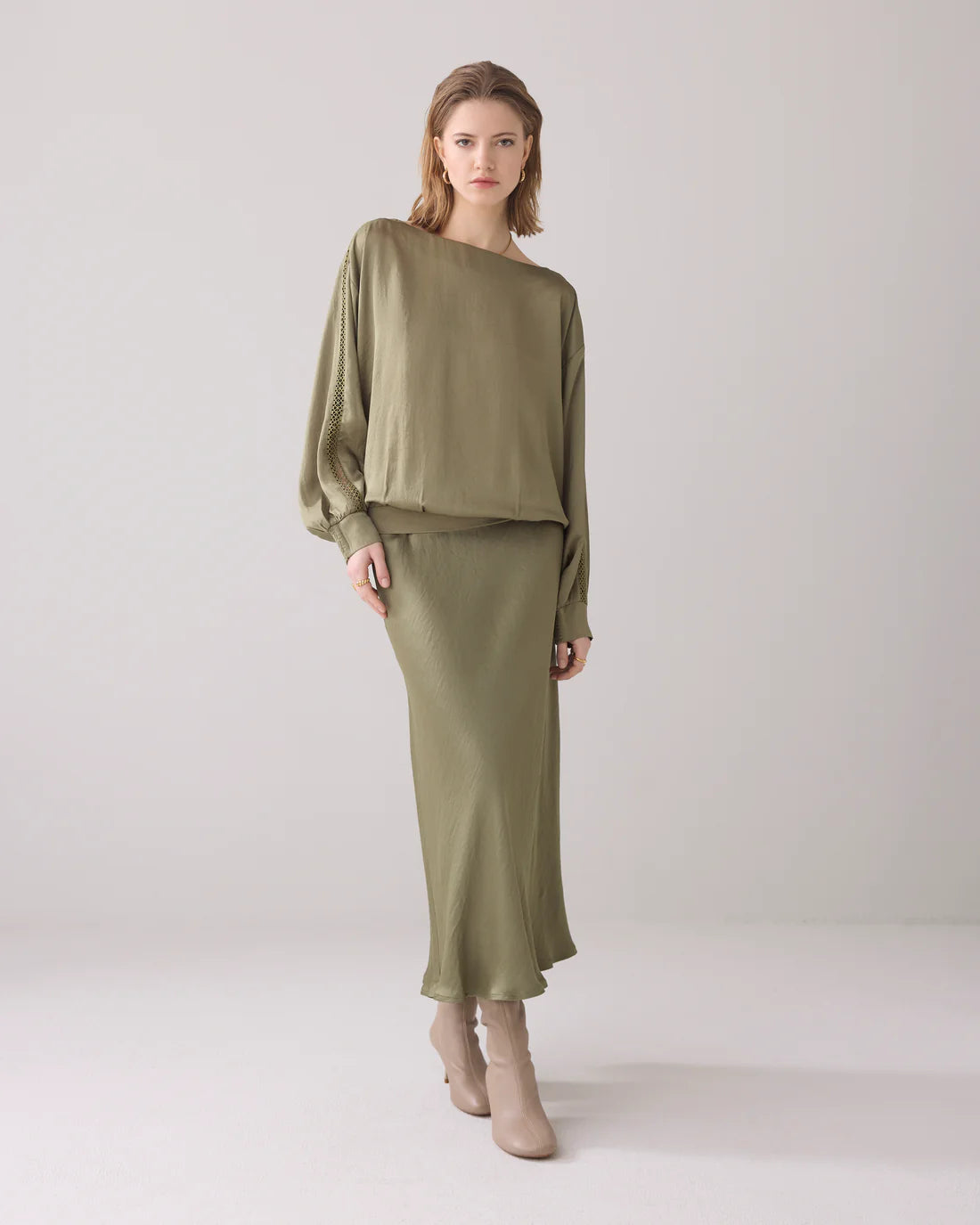 Silky Touch Batsleeve Top in Combat Green