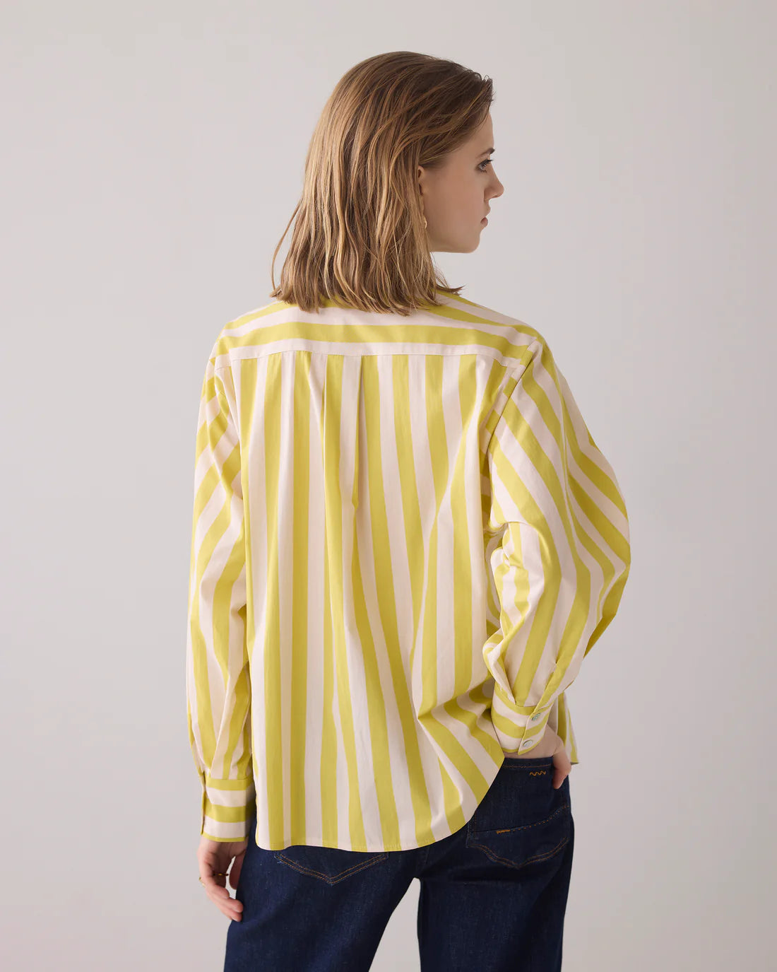 Bow Tie Printed Stripe Blouse in Mimosa Yellow