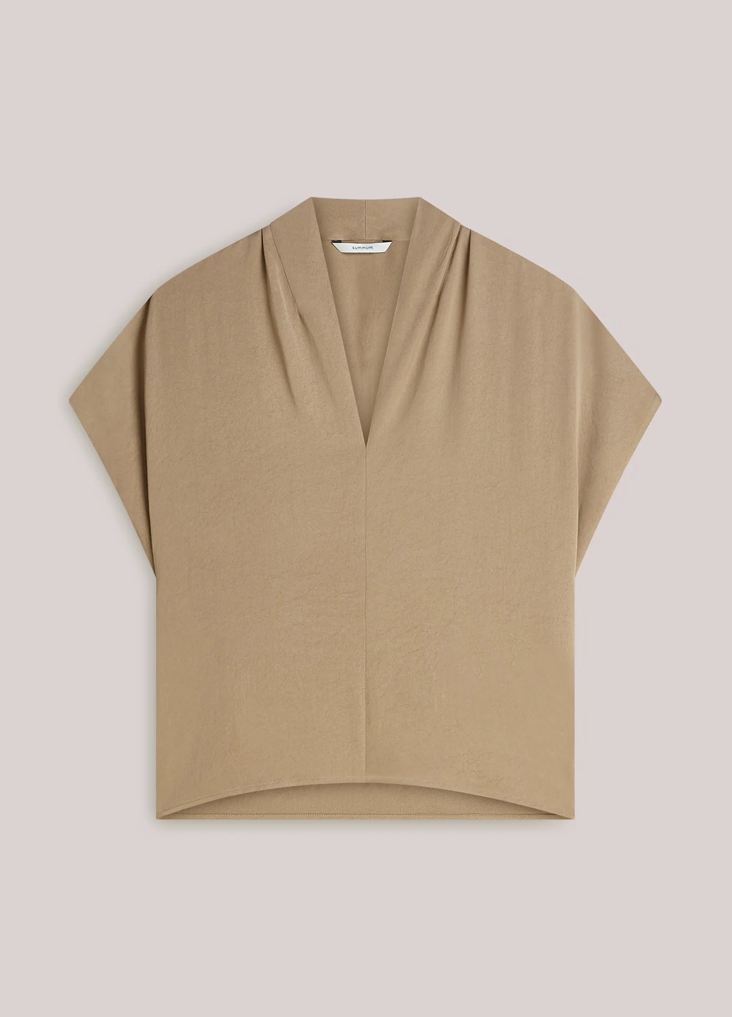 Shiny V Neck Top in Khaki