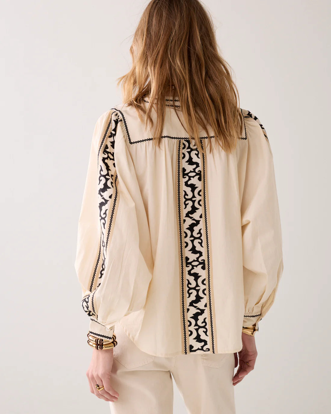 Crispy Cotton Embroidered Blouse in Ivory